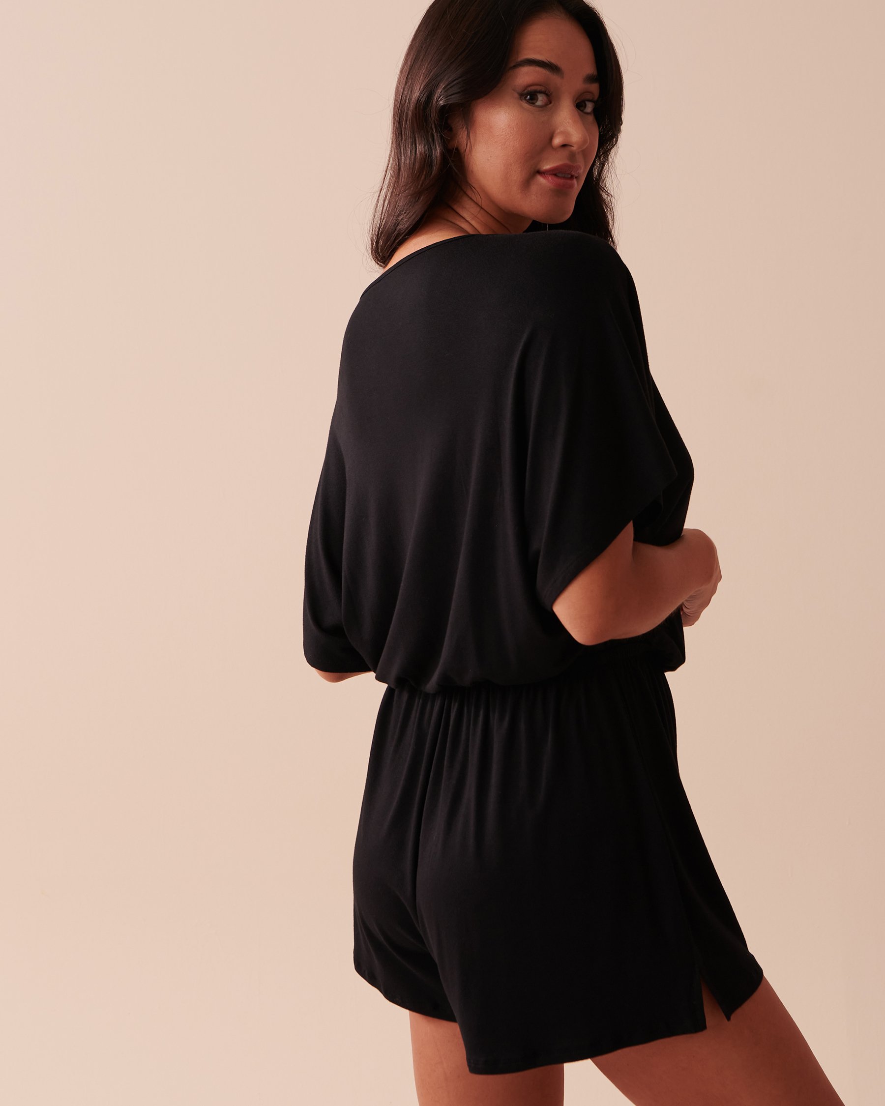 LA VIE EN ROSE AQUA Short Sleeve Romper Black 80300083 - View2