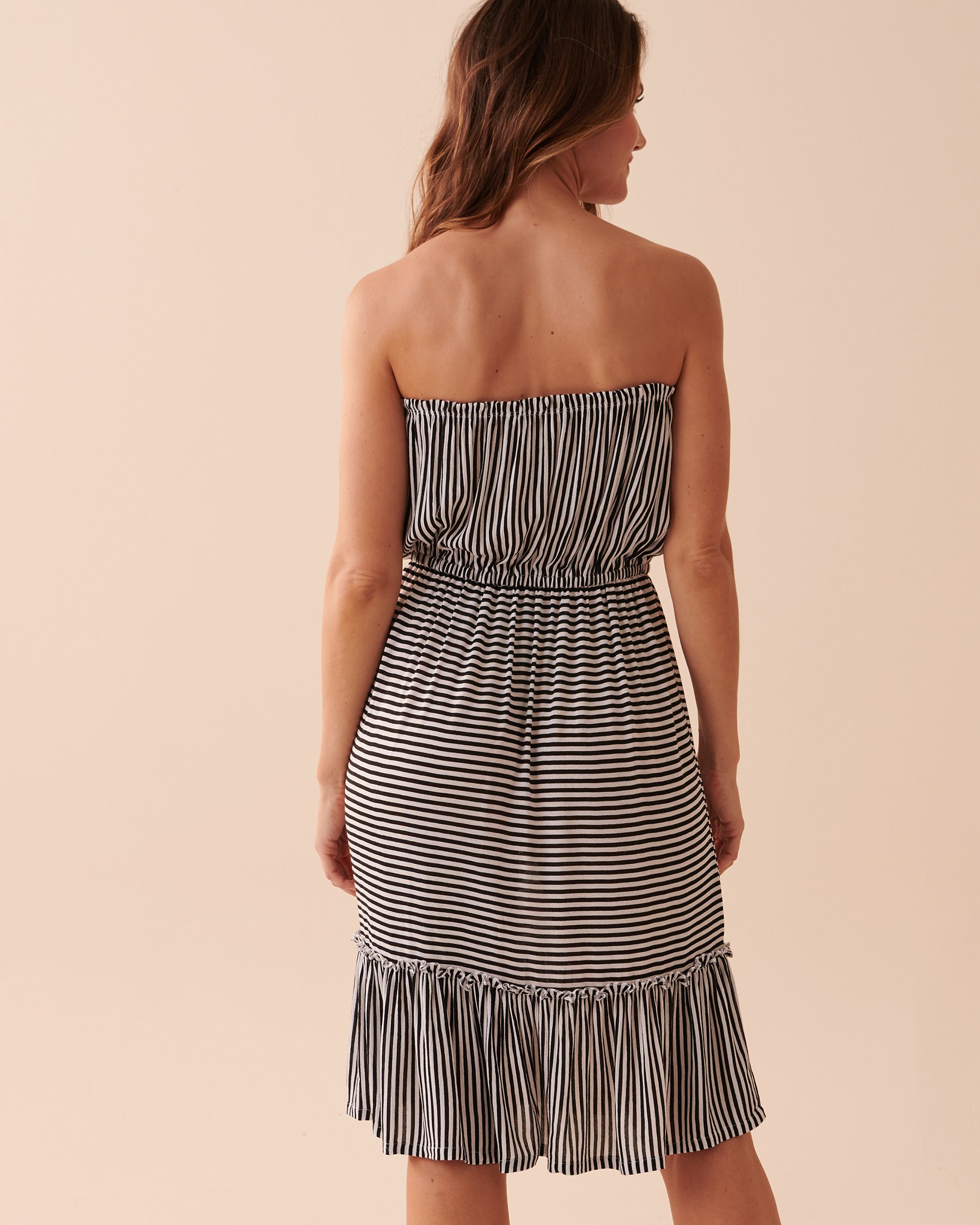LA VIE EN ROSE AQUA Robe courte sans bretelles à rayures Rayures noires et blanches 80300078 - View2