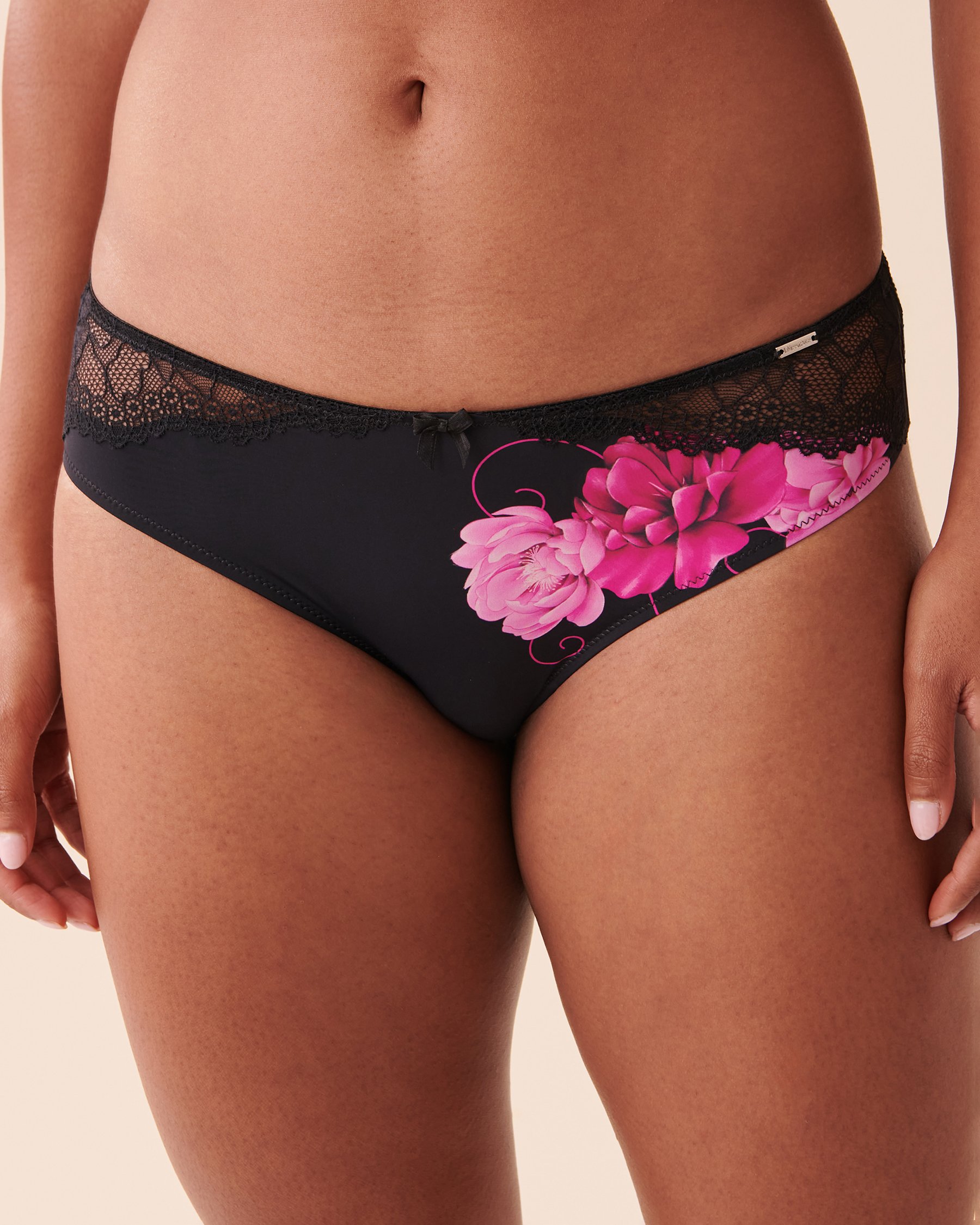 LA VIE EN ROSE Microfiber and Lace Cheeky Panty Bold peonies 20300276 - View1