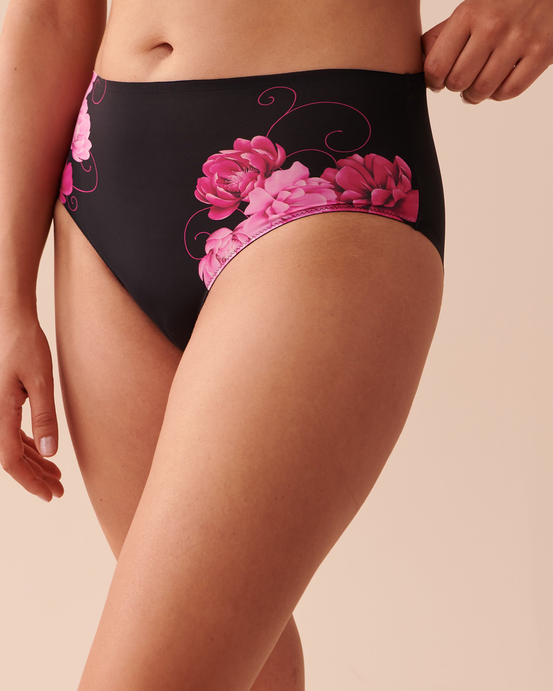 LA VIE EN ROSE Microfiber Sleek Back High Waist Bikini Panty Bold peonies 20300275 - View3