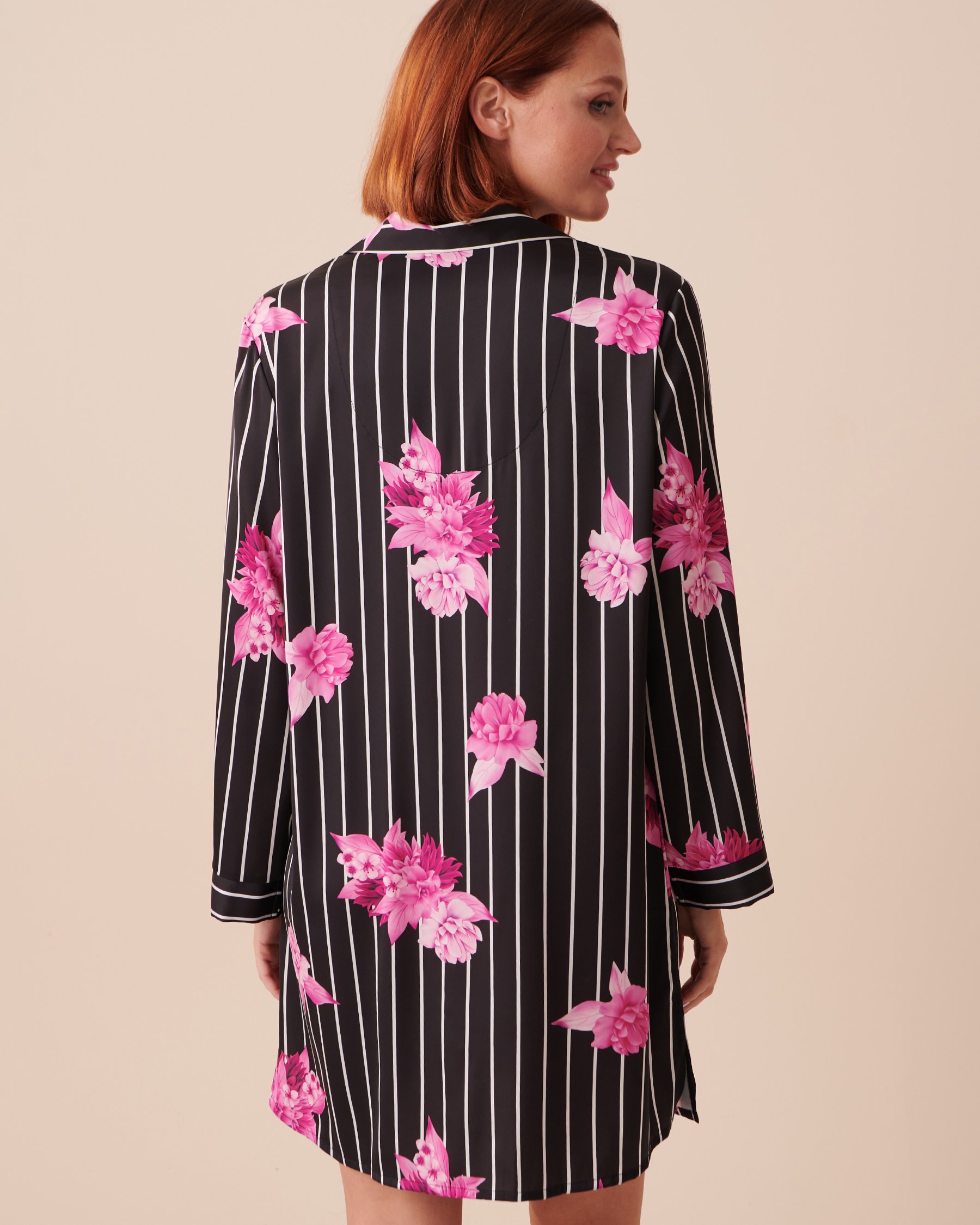 LA VIE EN ROSE Satin Button-down Sleepshirt Bold Stripes 60500127 - View2