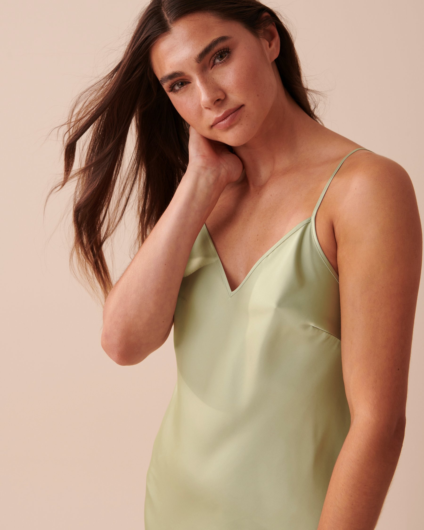 LA VIE EN ROSE Long Satin Nightie Soothing Sage 60500130 - View6