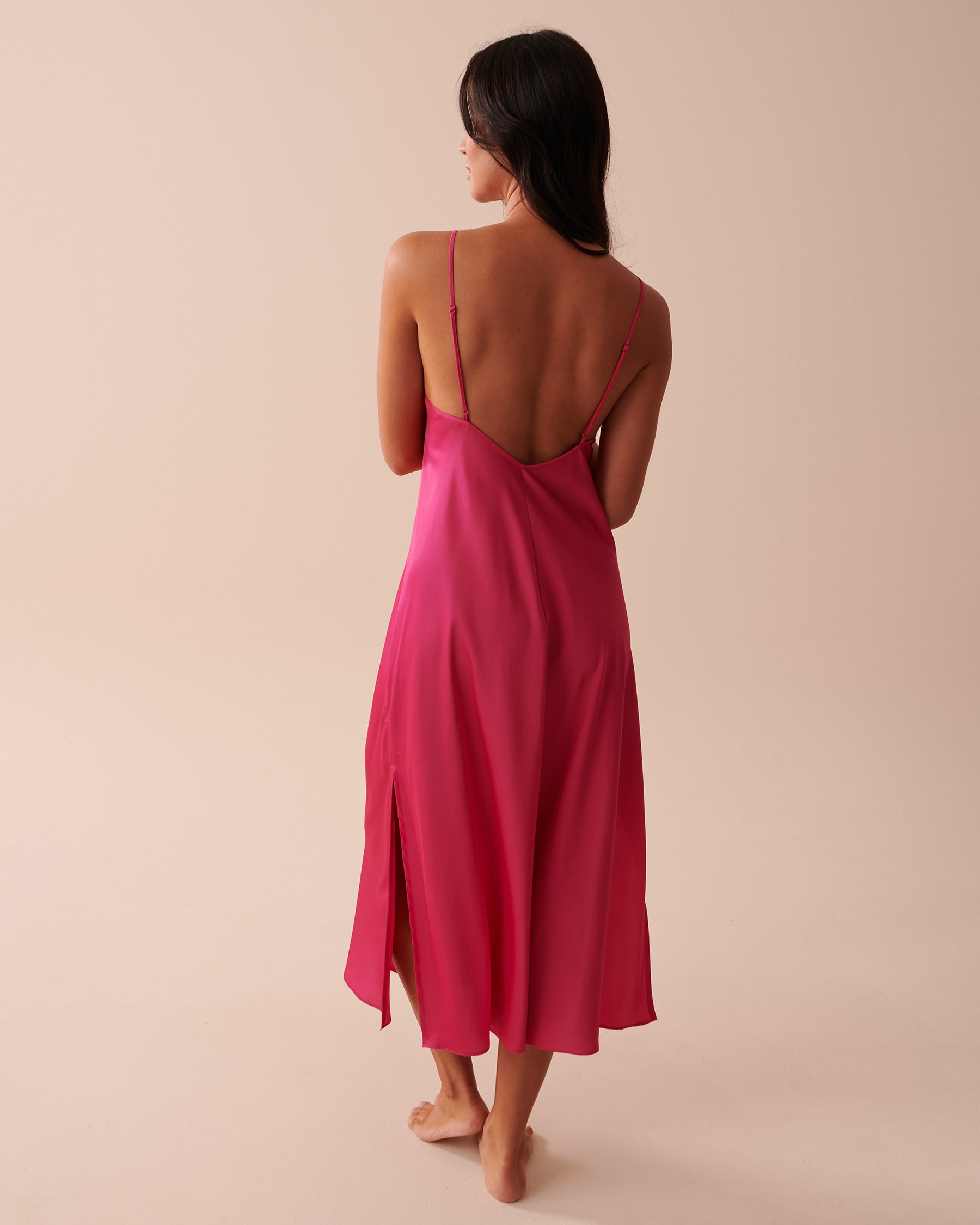 LA VIE EN ROSE Satin Nightie Shocking Pink 60500126 - View2