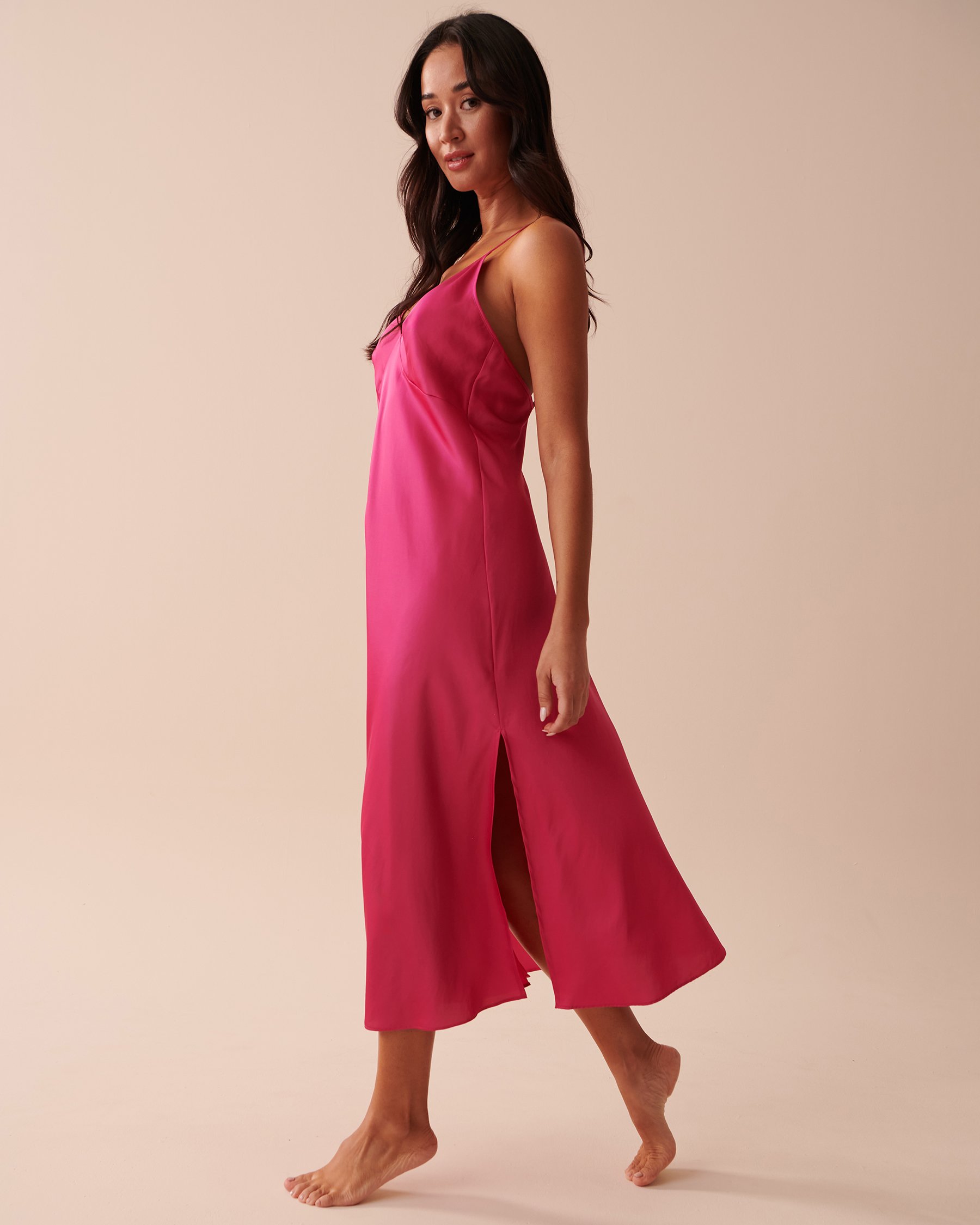 LA VIE EN ROSE Satin Nightie Shocking Pink 60500126 - View3