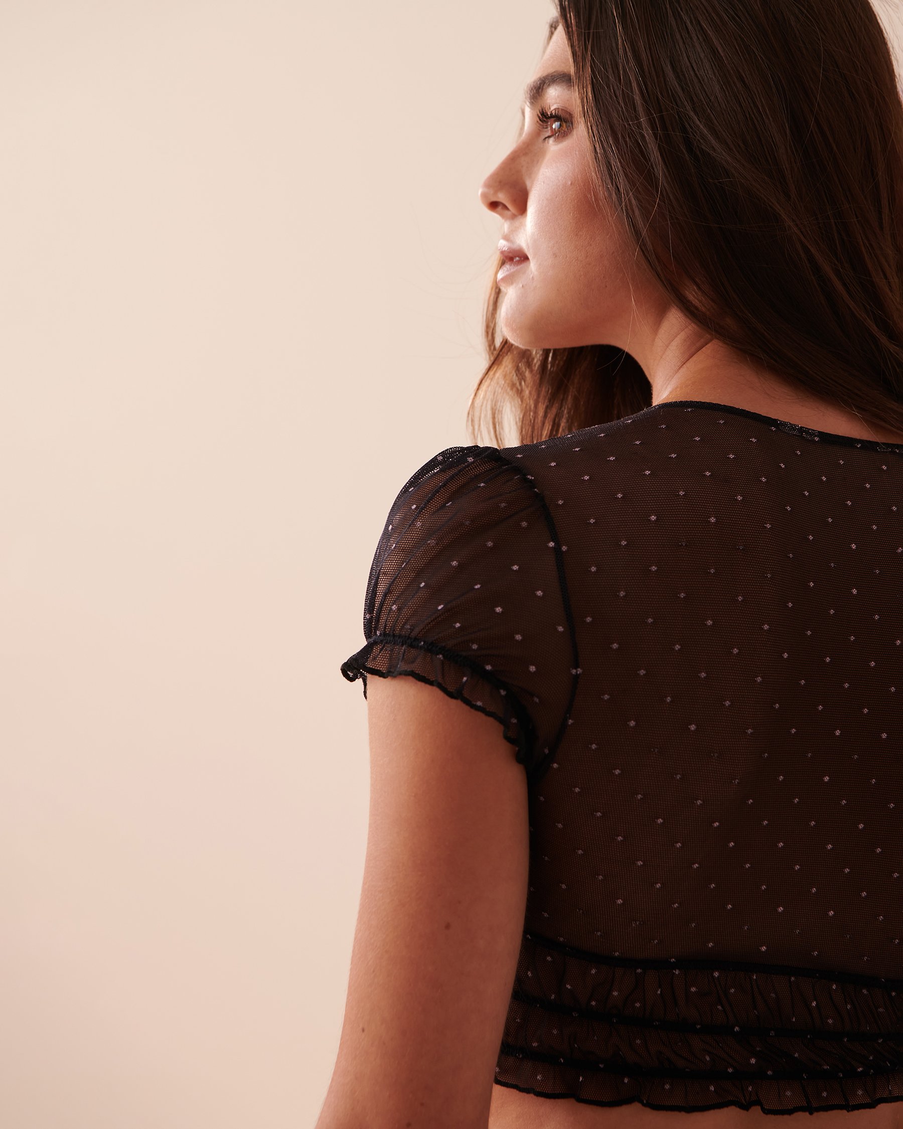 LA VIE EN ROSE Swiss Dot Mesh 2-piece Set Black 60400035 - View3