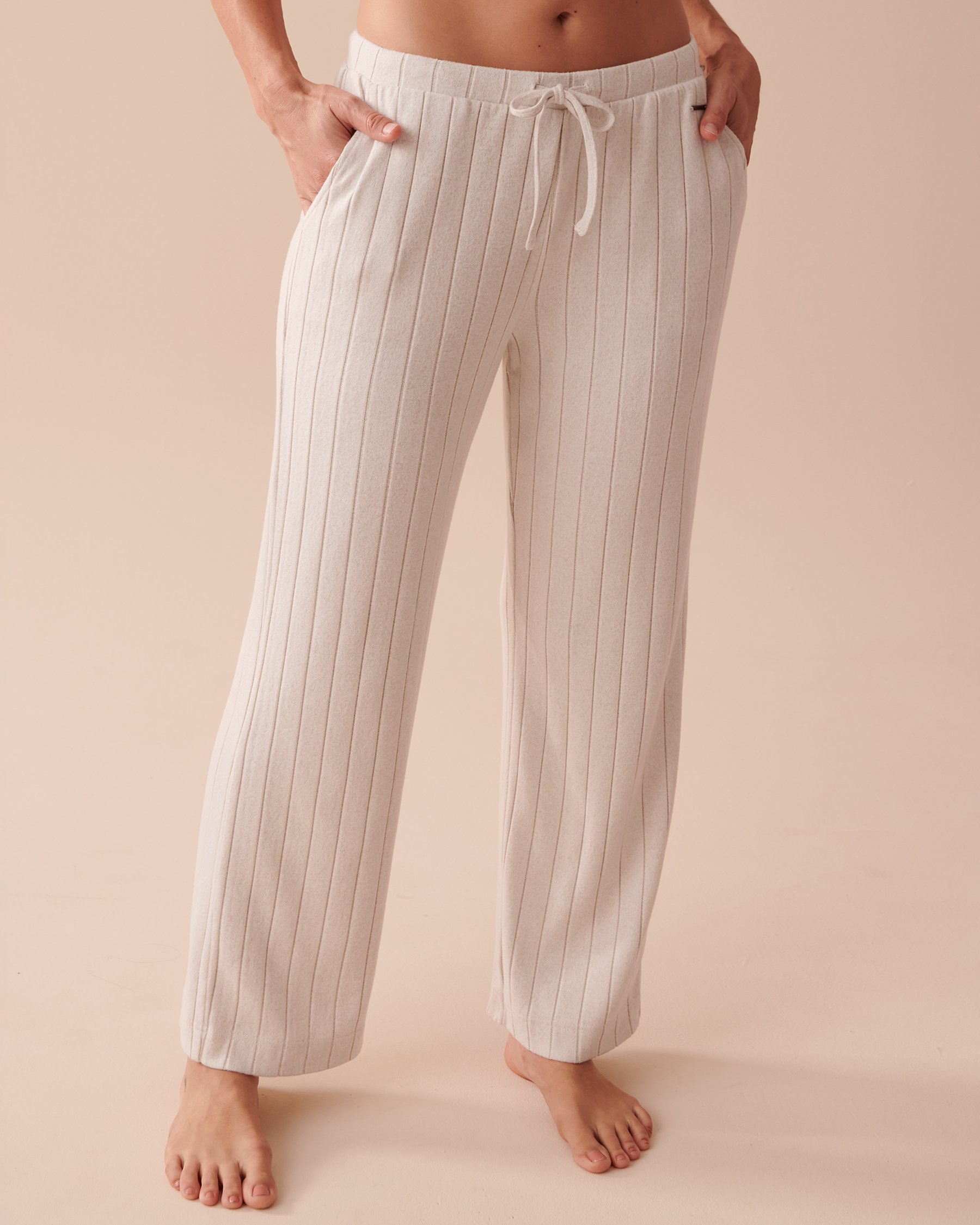 LA VIE EN ROSE Ribbed Wide Leg Pants Beige 50200066 - View1