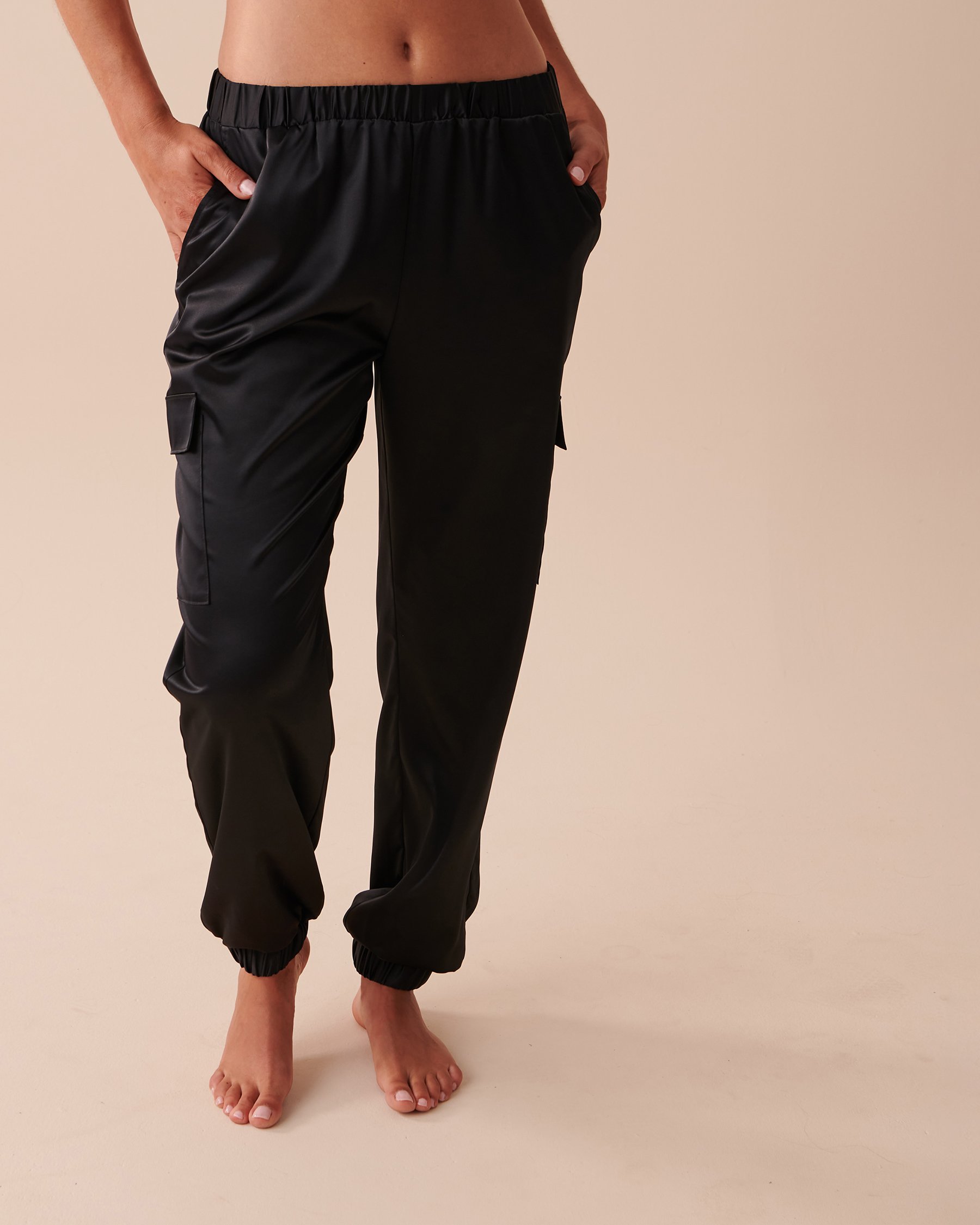 LA VIE EN ROSE Satin Cargo Pants Black 50200067 - View1