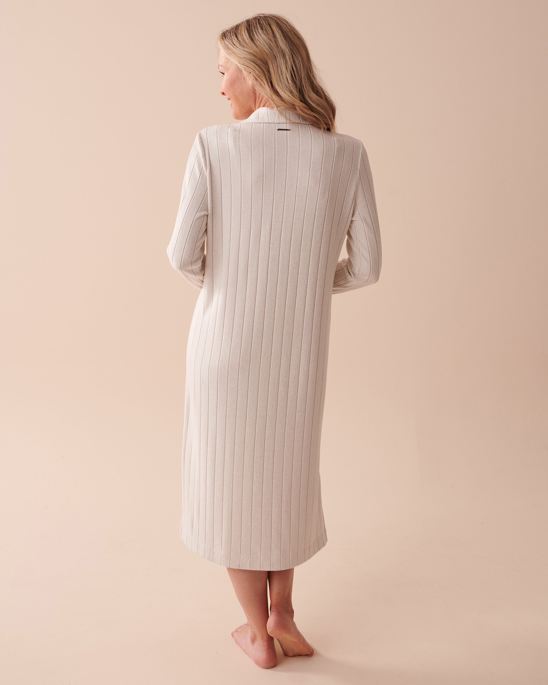 LA VIE EN ROSE Ribbed Long Sleeve Dress Beige 50400039 - View2