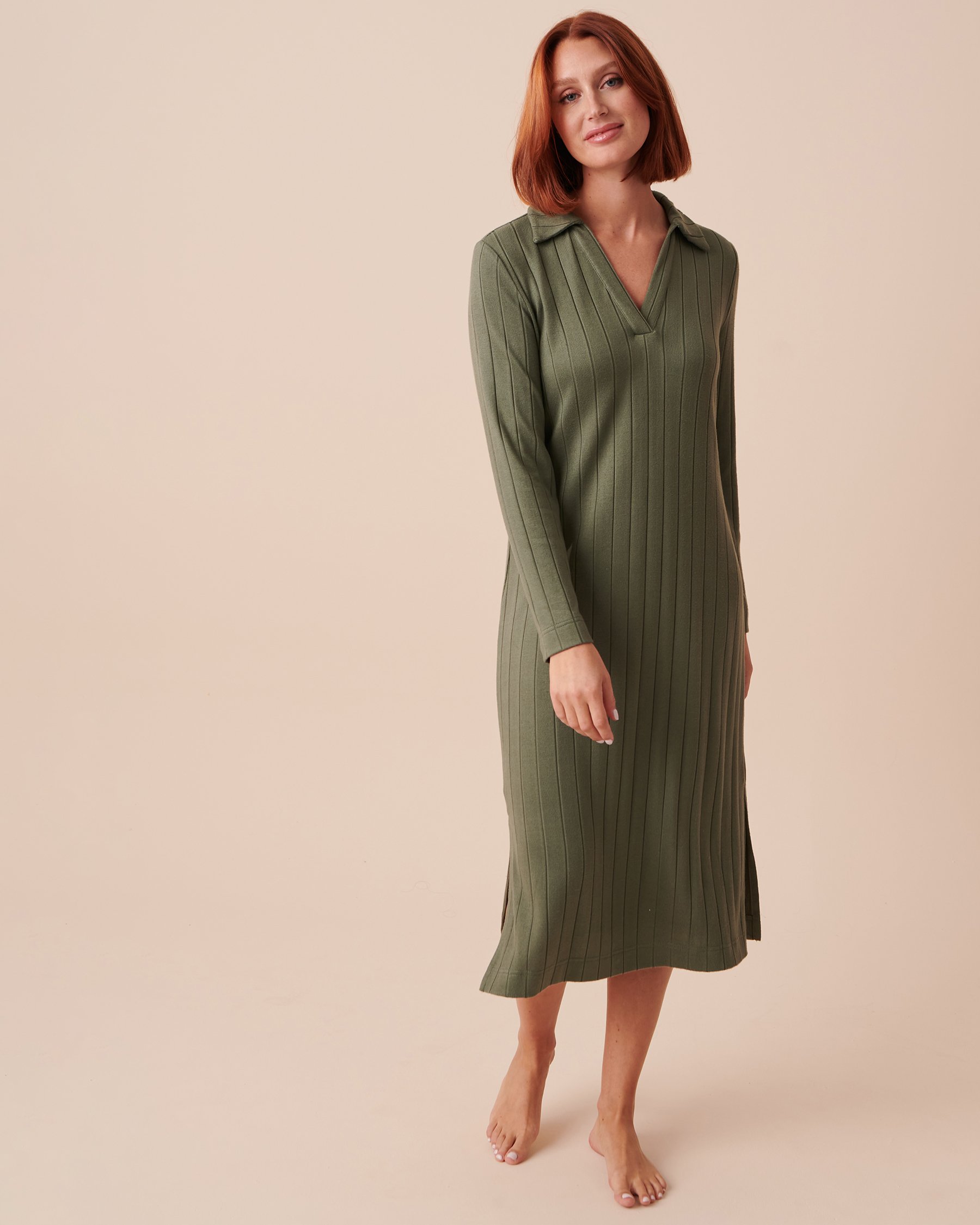 LA VIE EN ROSE Ribbed Long Sleeve Dress Tender Green 50400039 - View1