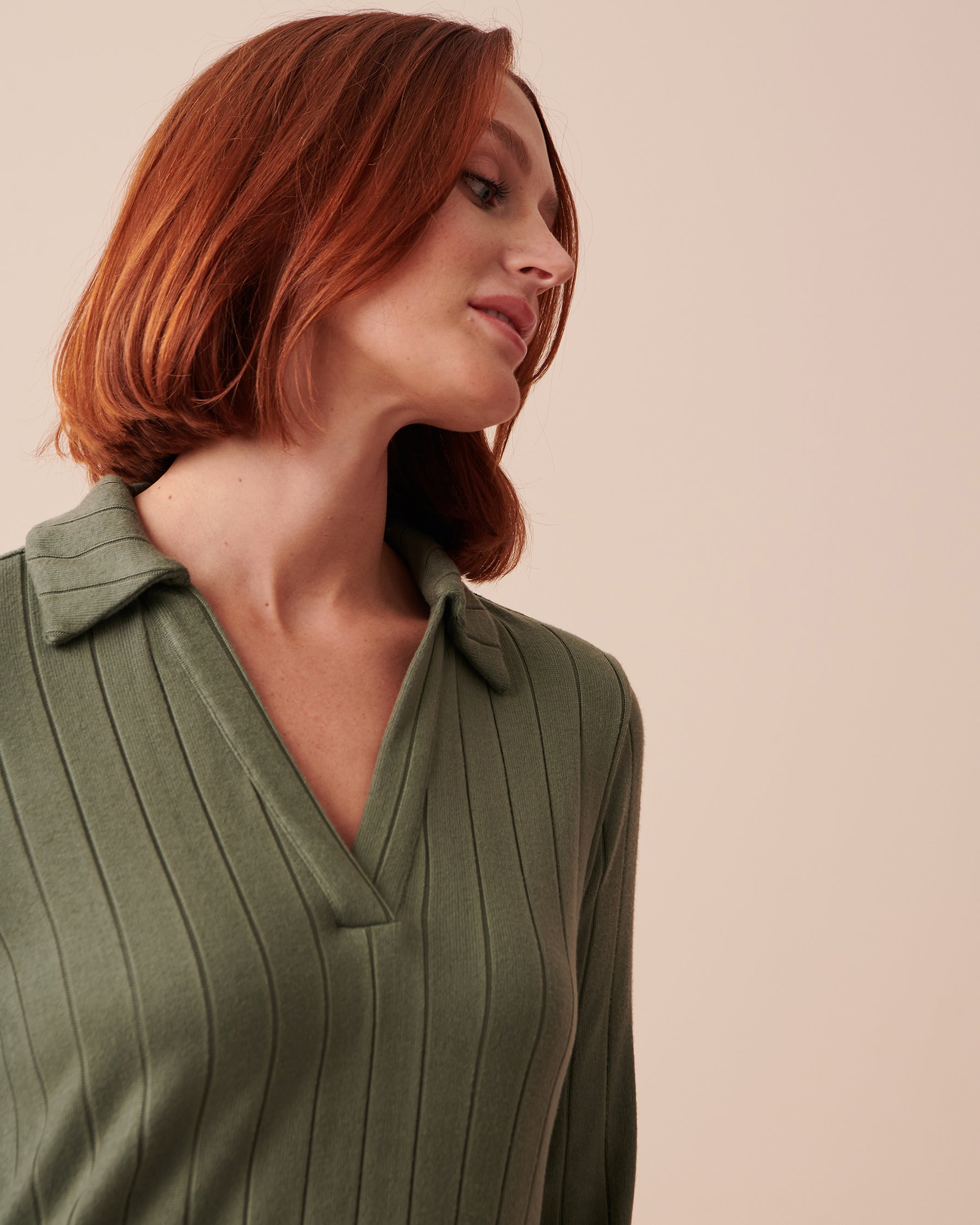 LA VIE EN ROSE Ribbed Long Sleeve Dress Tender Green 50400039 - View3