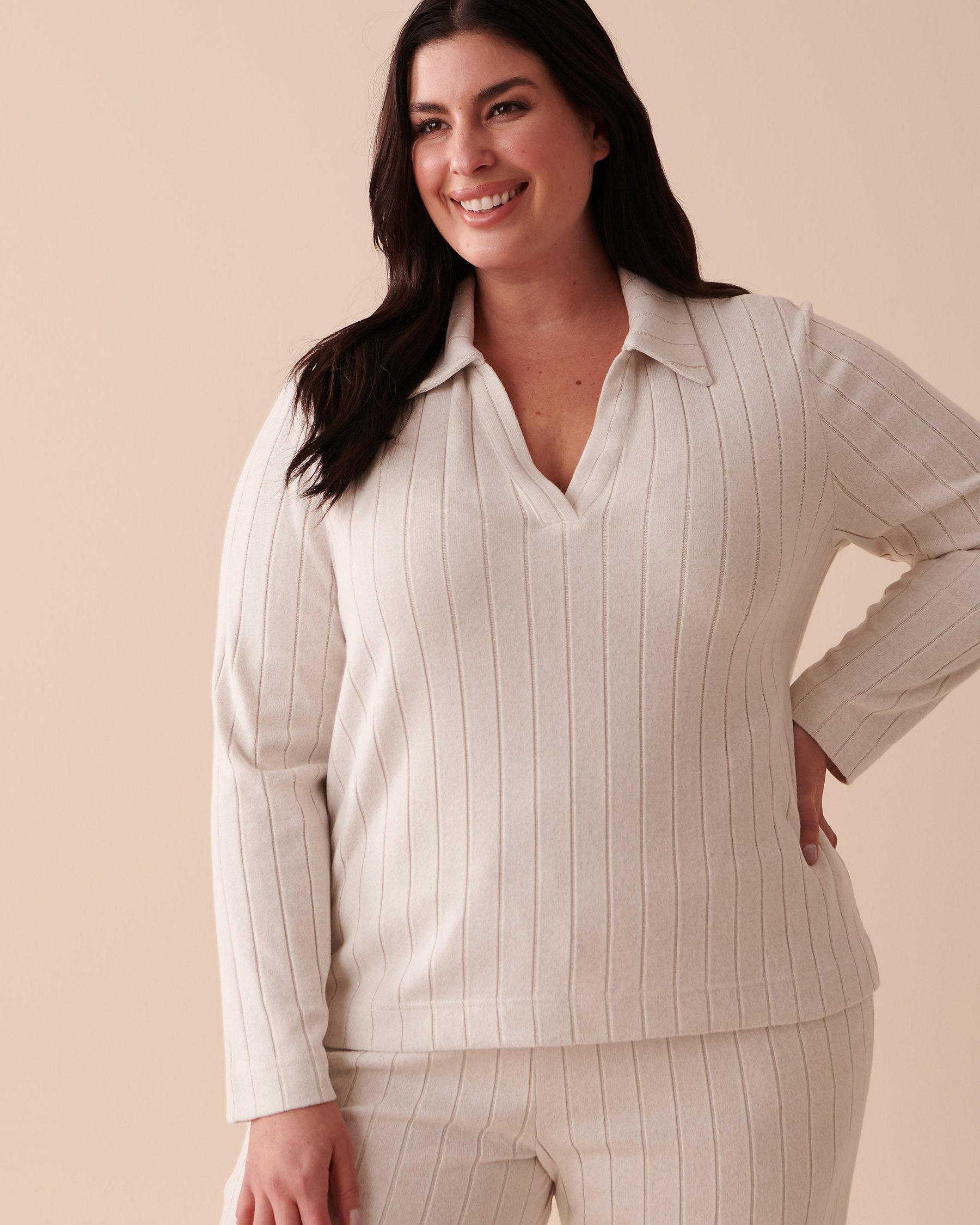 LA VIE EN ROSE Ribbed Long Sleeve Shirt Beige 50100080 - View6