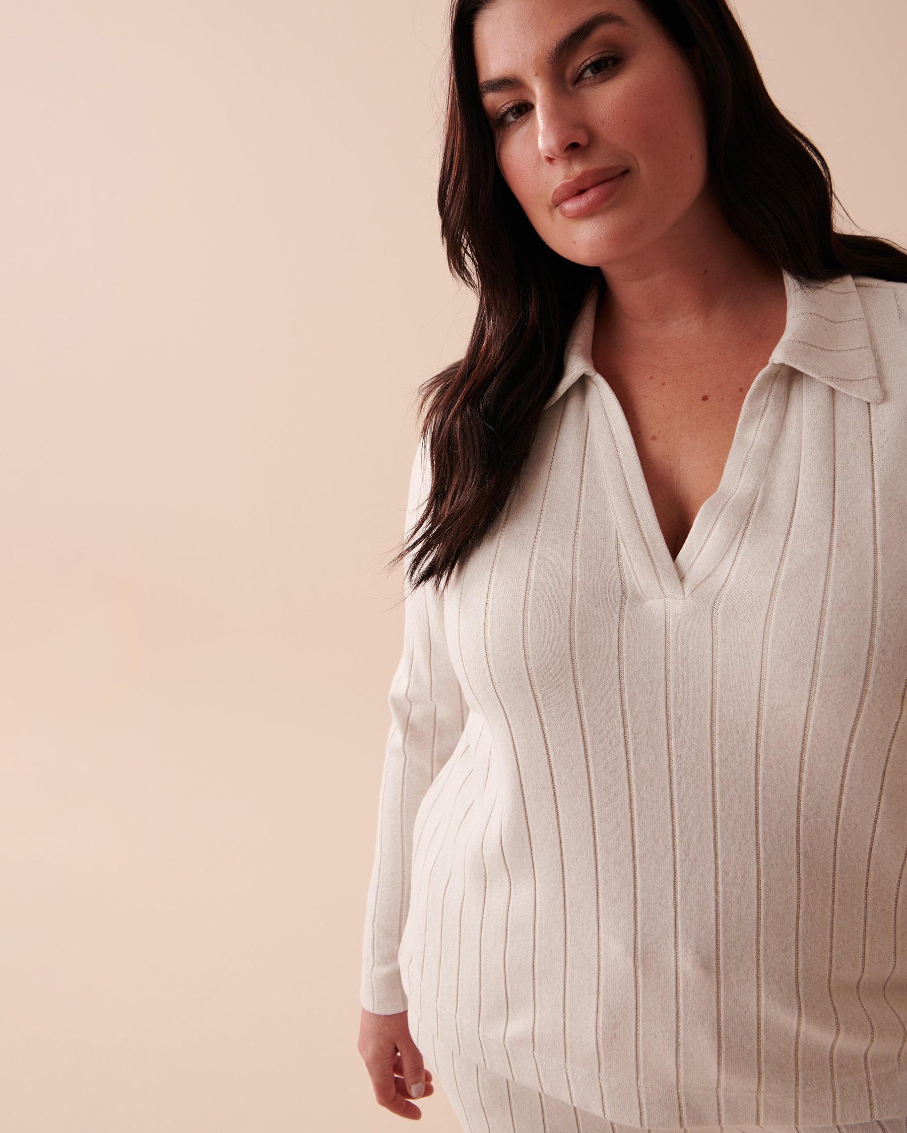 LA VIE EN ROSE Ribbed Long Sleeve Shirt Beige 50100080 - View8