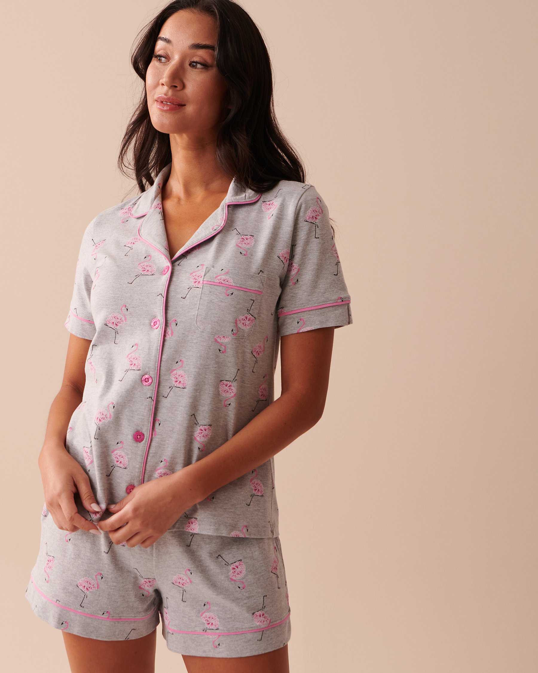 LA VIE EN ROSE Cotton Pink Flamingo Button-down Shirt Pink Flamingo 40100523 - View2