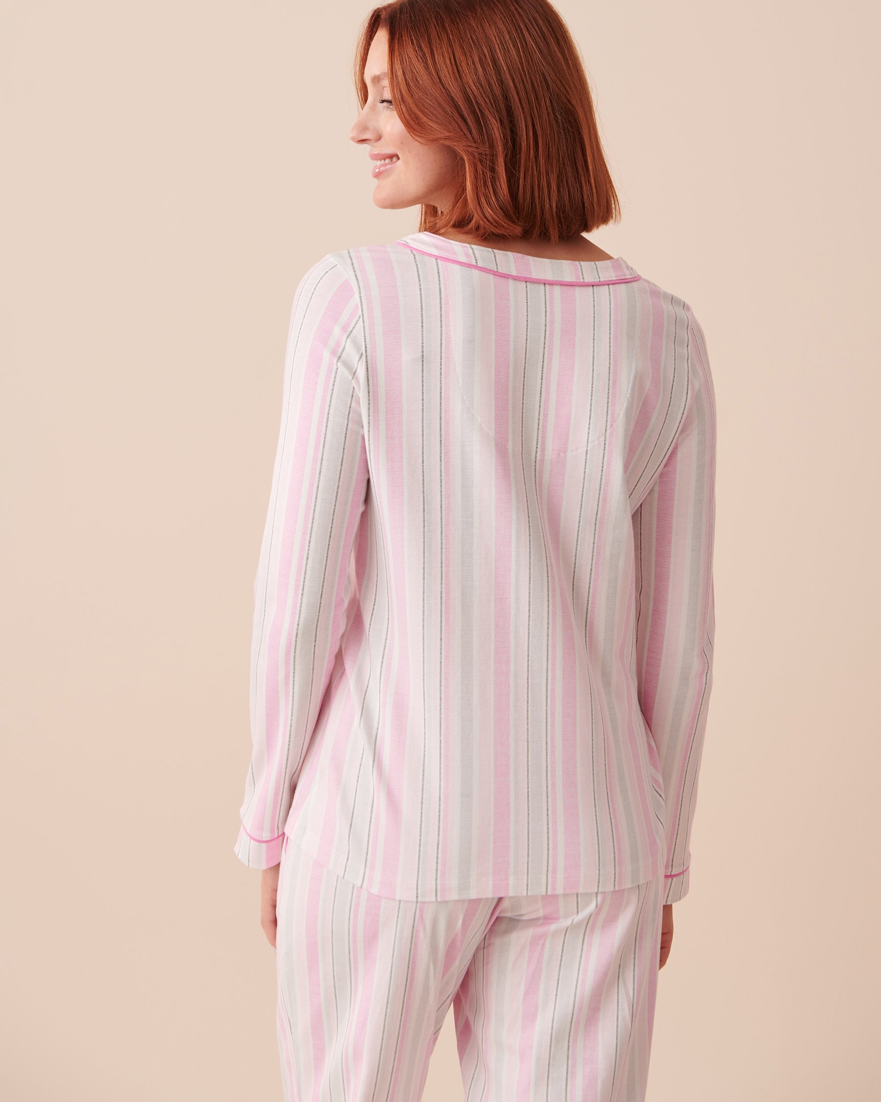 LA VIE EN ROSE Striped Cotton Button-down Shirt Pink Stripes 40100524 - View2