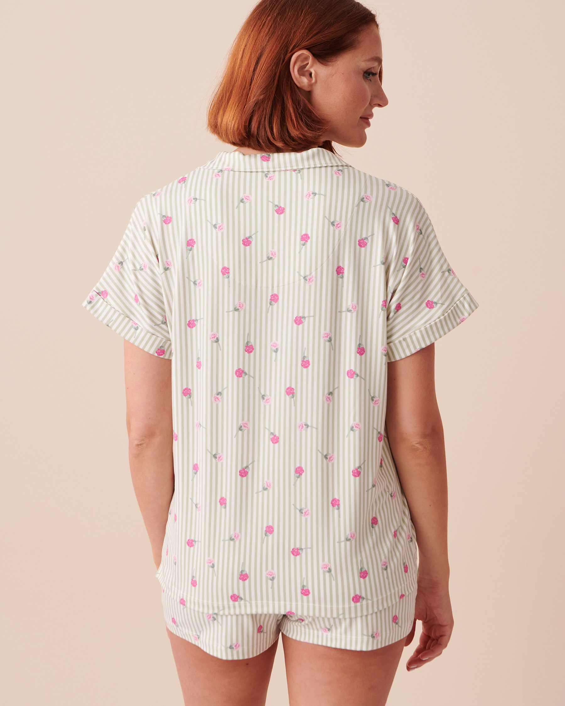 LA VIE EN ROSE Chemisier manches courtes ultra doux à rayures fleuries Rayures fleuries 40100535 - Voir2