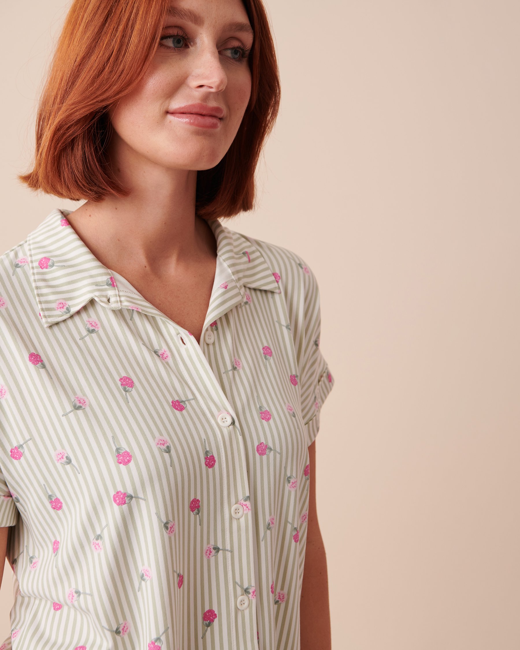 LA VIE EN ROSE Chemisier manches courtes ultra doux à rayures fleuries Rayures fleuries 40100535 - Voir4