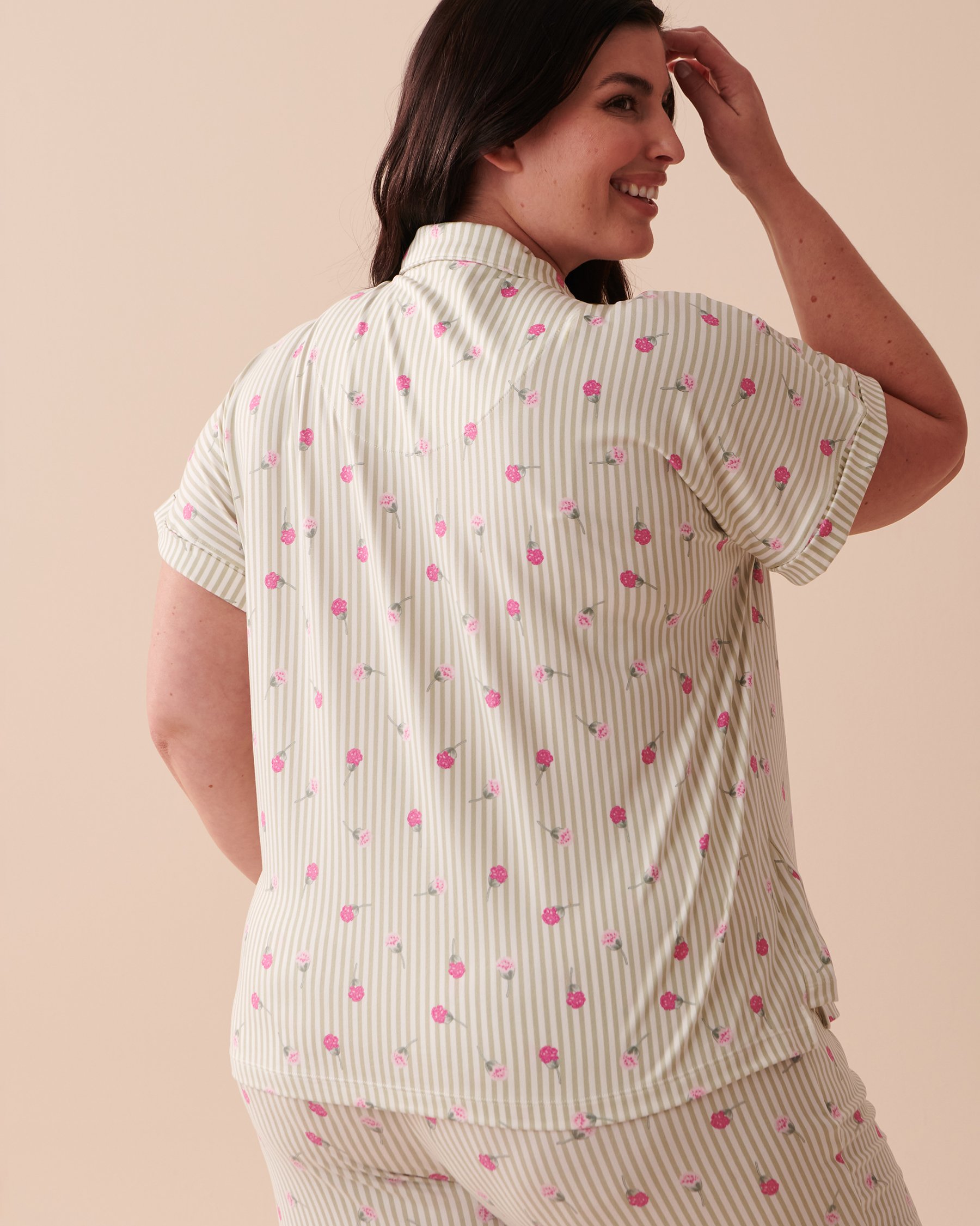 LA VIE EN ROSE Chemisier manches courtes ultra doux à rayures fleuries Rayures fleuries 40100535 - Voir7