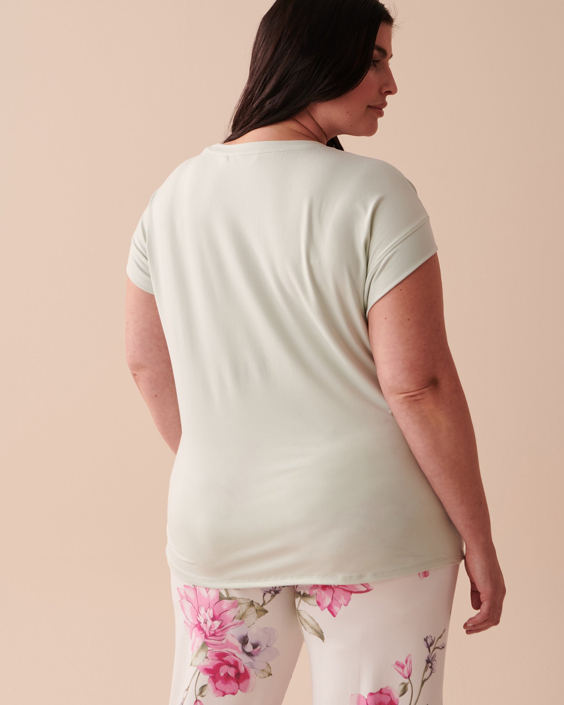 LA VIE EN ROSE T-shirt col rond ultra doux à fleurs Menthe glacée 40100539 - Voir5