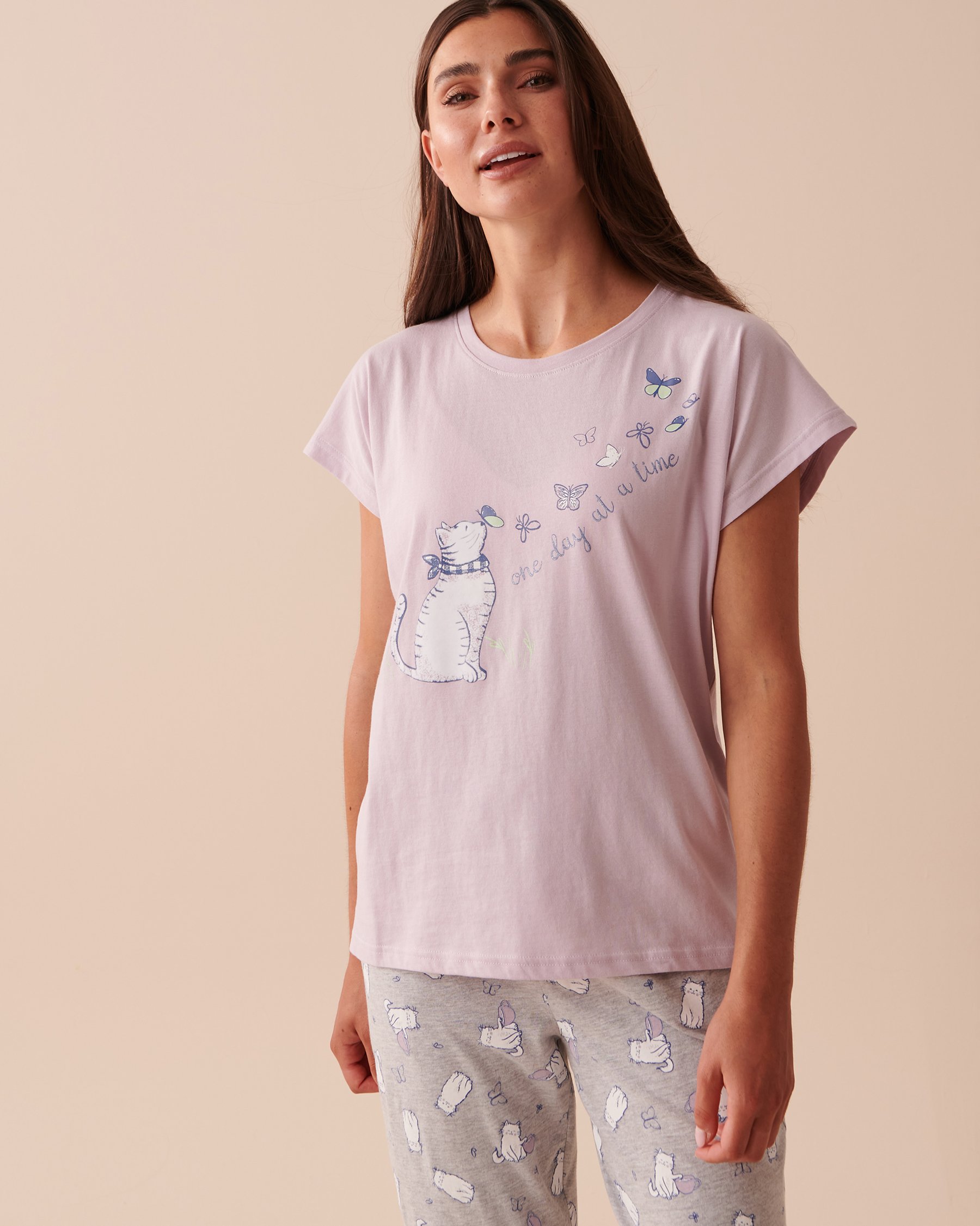 LA VIE EN ROSE T-shirt col rond en coton Lavande givrée 40100540 - Voir1