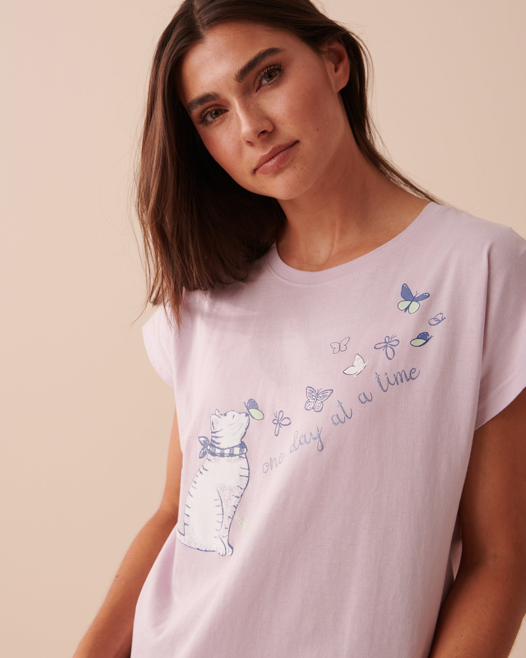 LA VIE EN ROSE T-shirt col rond en coton Lavande givrée 40100540 - Voir3