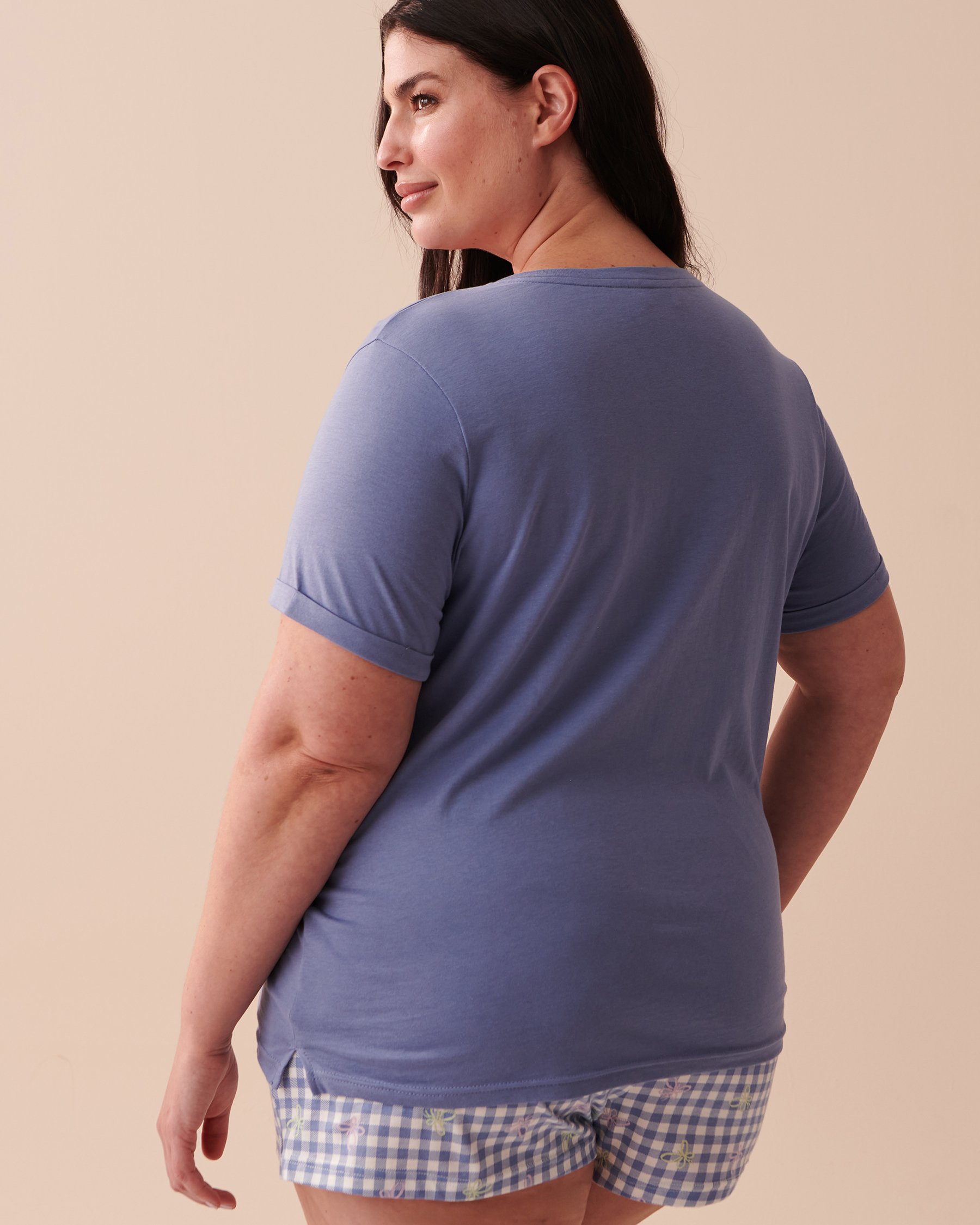 LA VIE EN ROSE T-shirt col en V en coton Bleu délicat 40100541 - Voir2