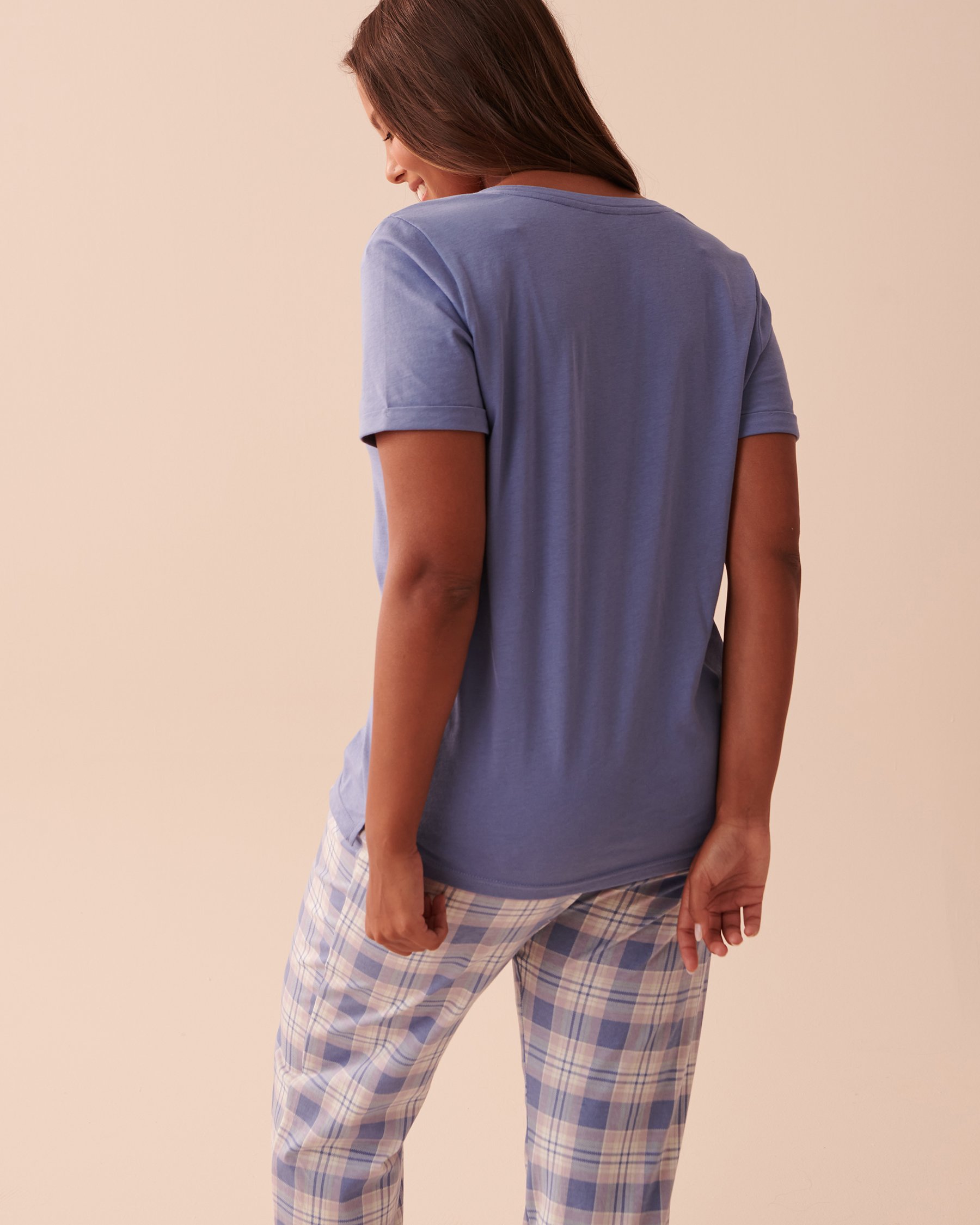 LA VIE EN ROSE T-shirt col en V en coton Bleu délicat 40100541 - Voir5