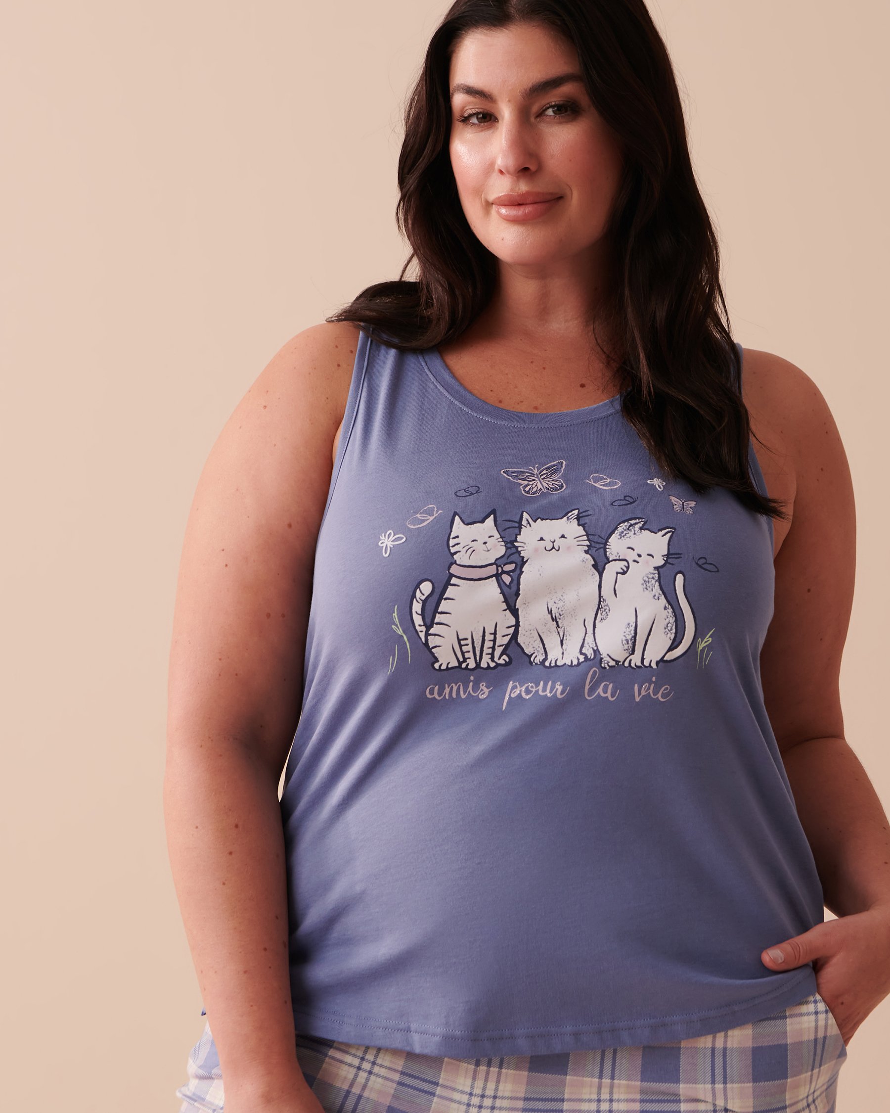 LA VIE EN ROSE Camisole à col dégagé en coton Bleu délicat 40100543 - Voir5