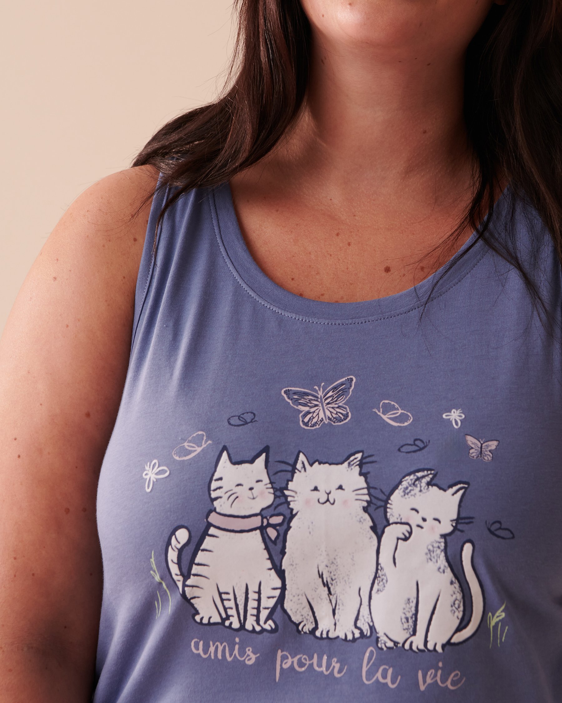 LA VIE EN ROSE Camisole à col dégagé en coton Bleu délicat 40100543 - Voir2