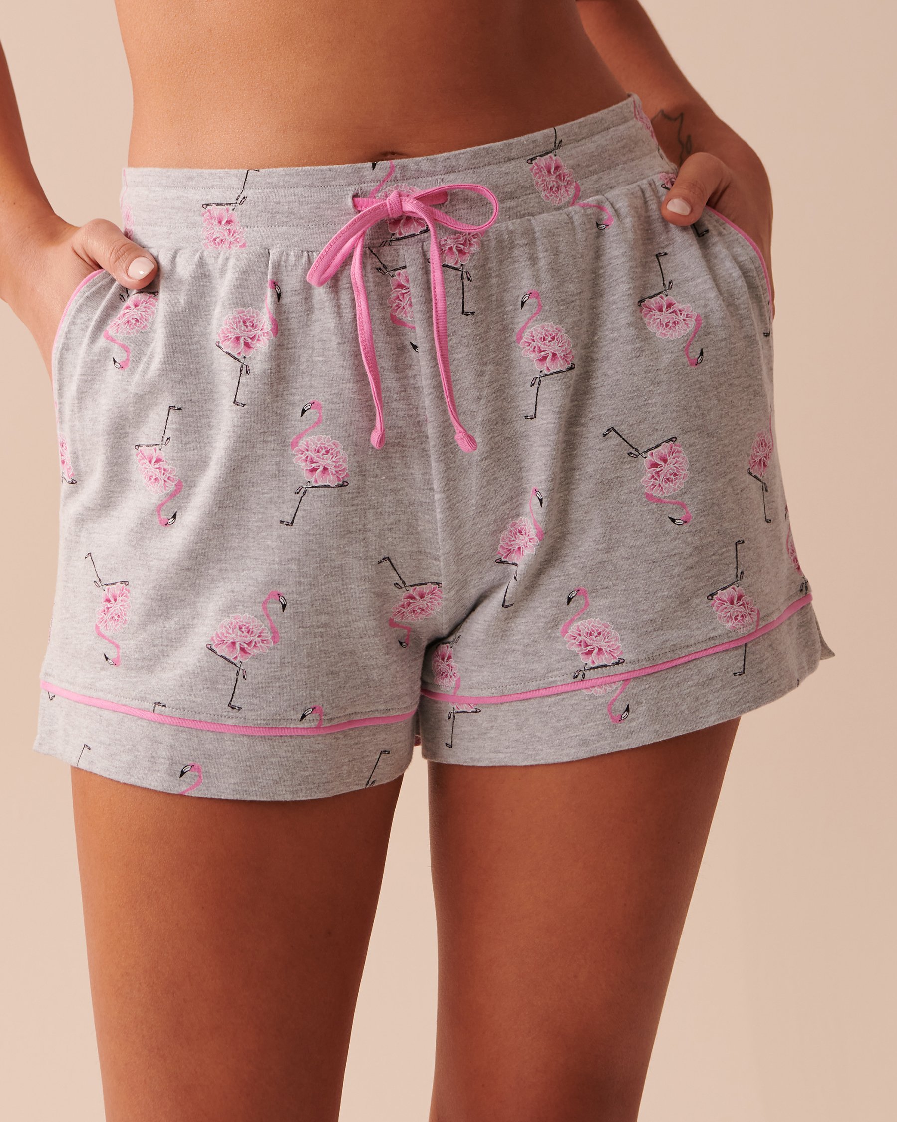 LA VIE EN ROSE Cotton Pink Flamingo Pajama Shorts Pink Flamingo 40200514 - View1