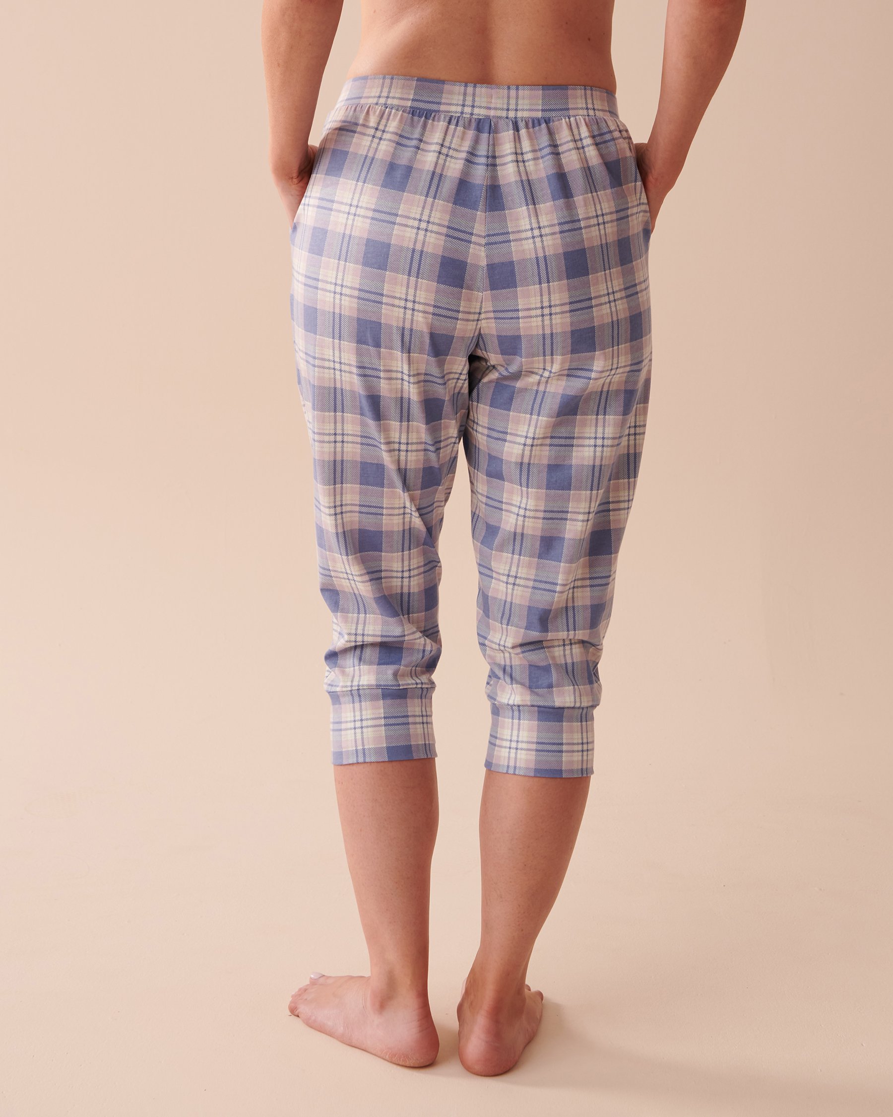 LA VIE EN ROSE Cotton Fitted Capris Blue Plaid 40200530 - View2