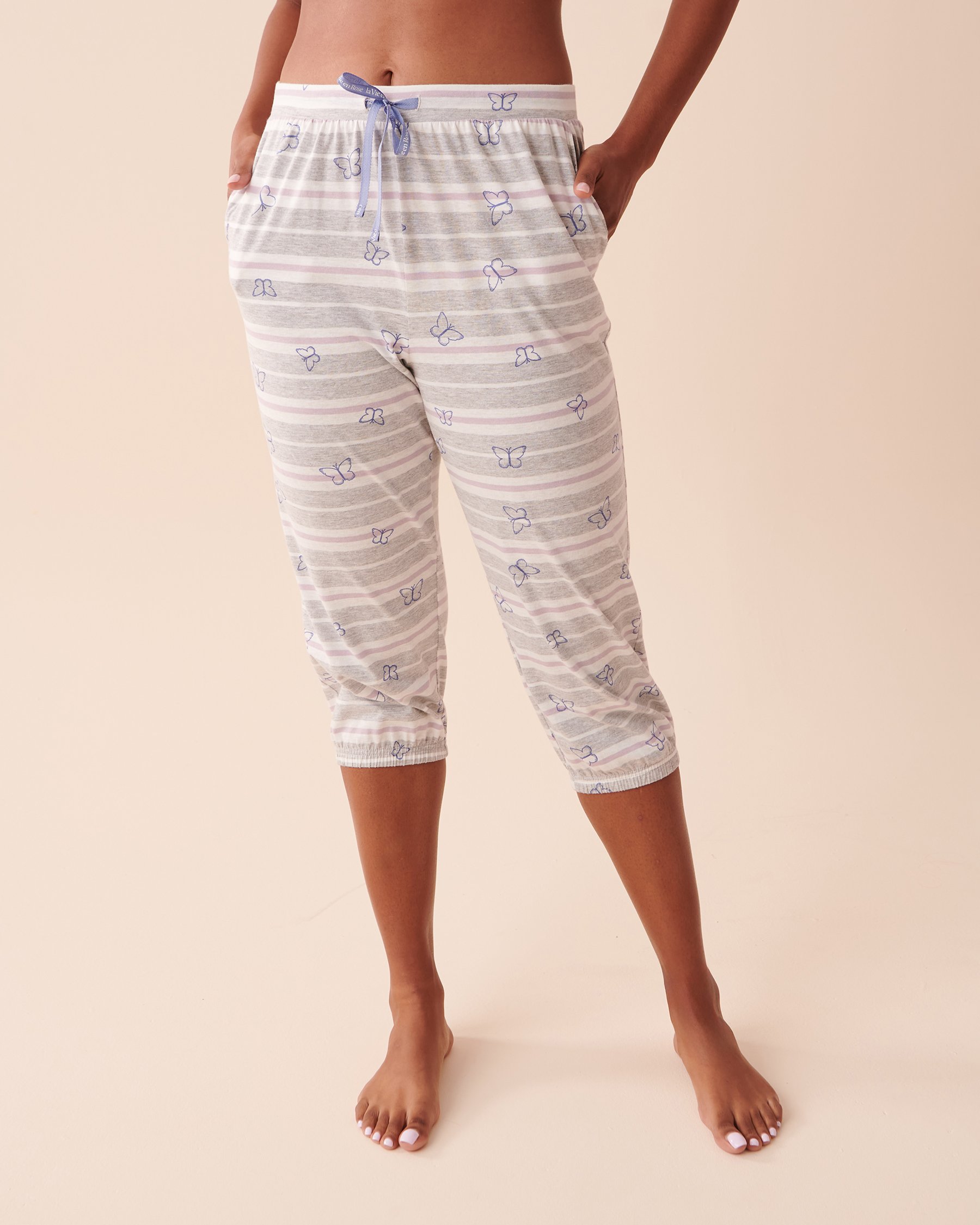 LA VIE EN ROSE Cotton Capris Stripes and Butterflies 40200531 - View1