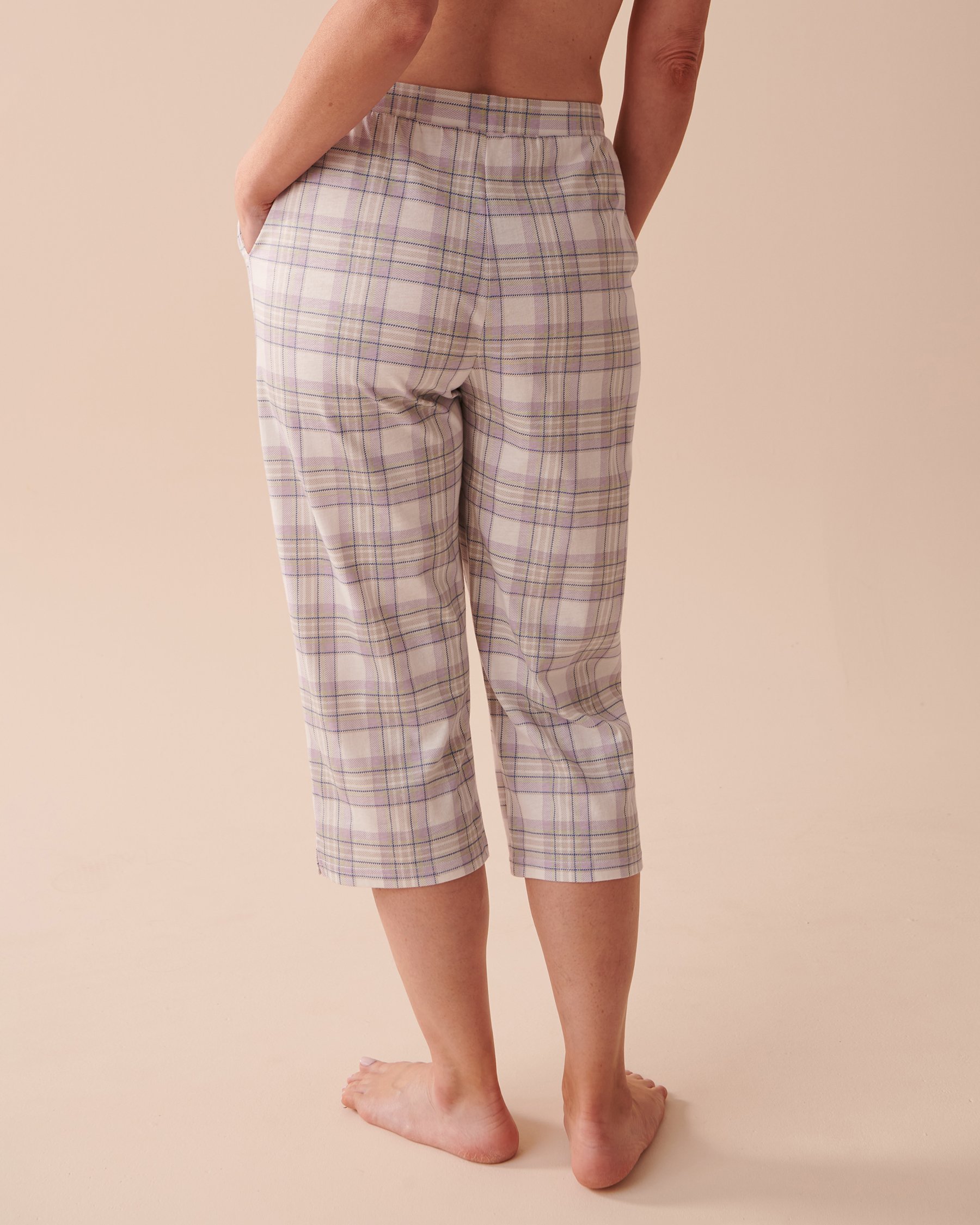 LA VIE EN ROSE Cotton Straight Leg Capris Lavender Plaid 40200532 - View2