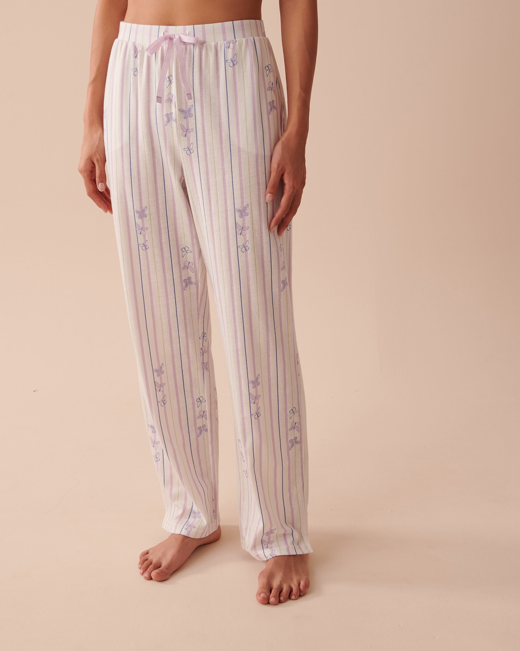 LA VIE EN ROSE Cotton Pajama Pants Stripes and Butterflies 40200533 - View1