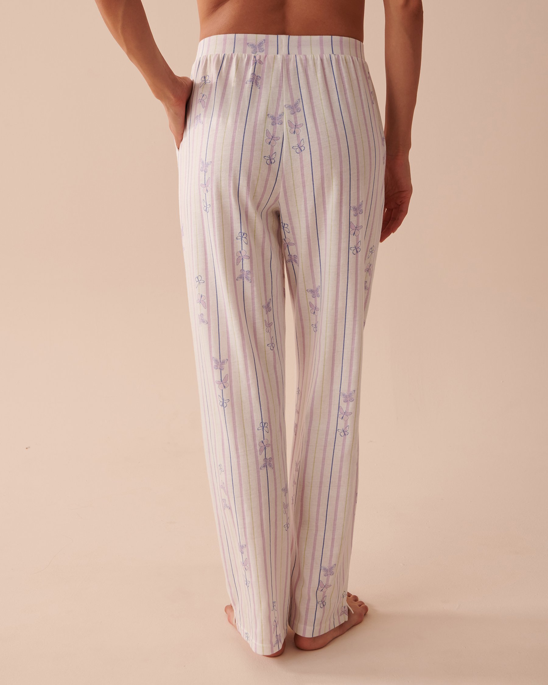 LA VIE EN ROSE Cotton Pajama Pants Stripes and Butterflies 40200533 - View2