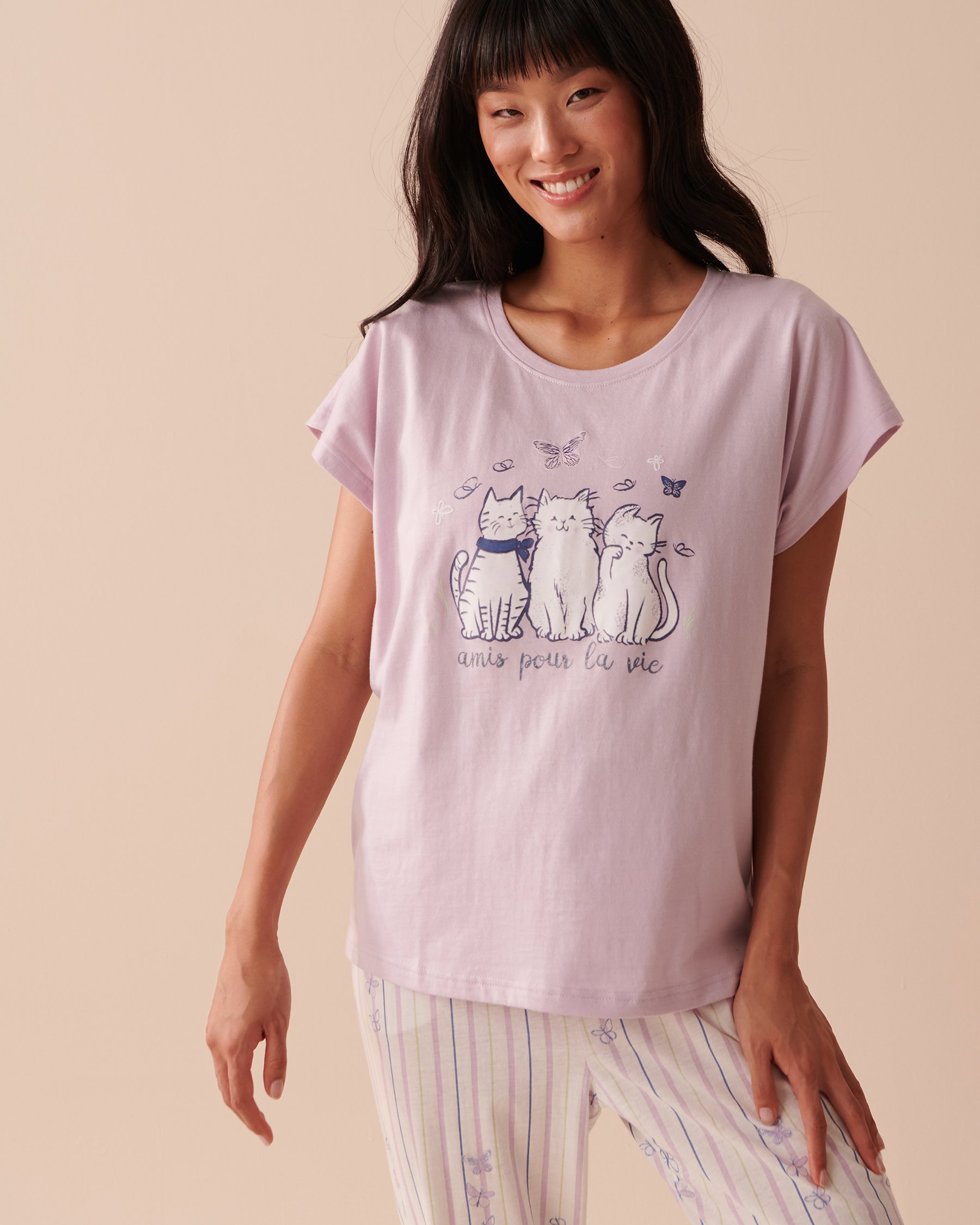 LA VIE EN ROSE Cotton Crew Neck T-shirt Lavender Frost 40100540 - View1