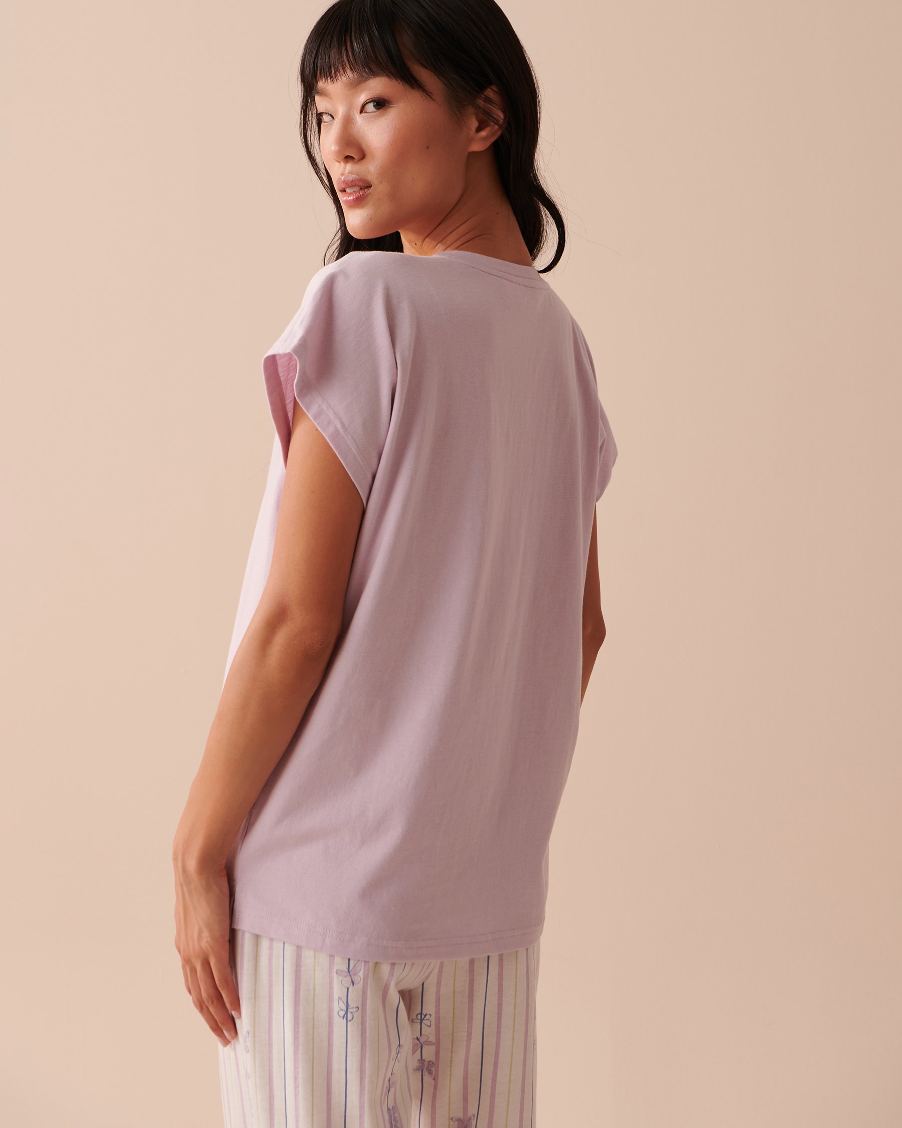 LA VIE EN ROSE Cotton Crew Neck T-shirt Lavender Frost 40100540 - View2