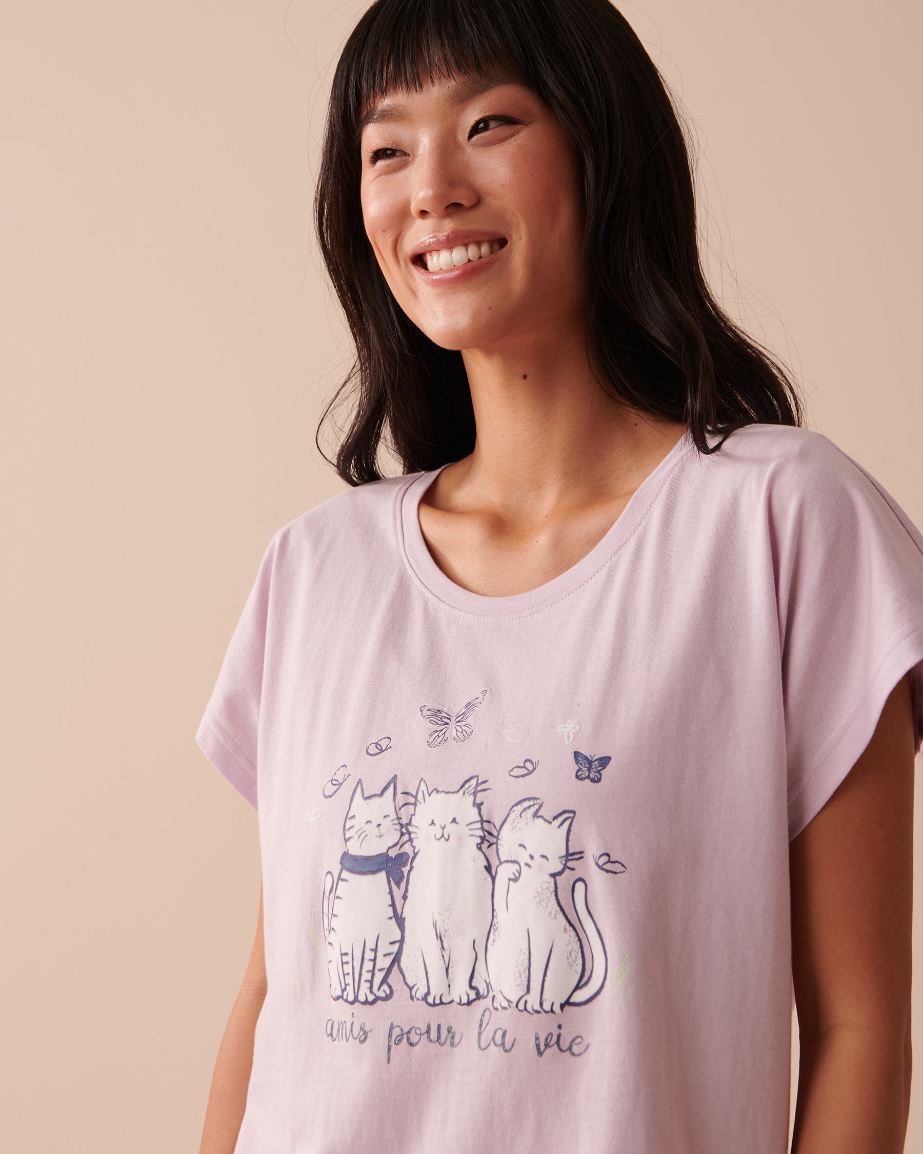 LA VIE EN ROSE Cotton Crew Neck T-shirt Lavender Frost 40100540 - View3