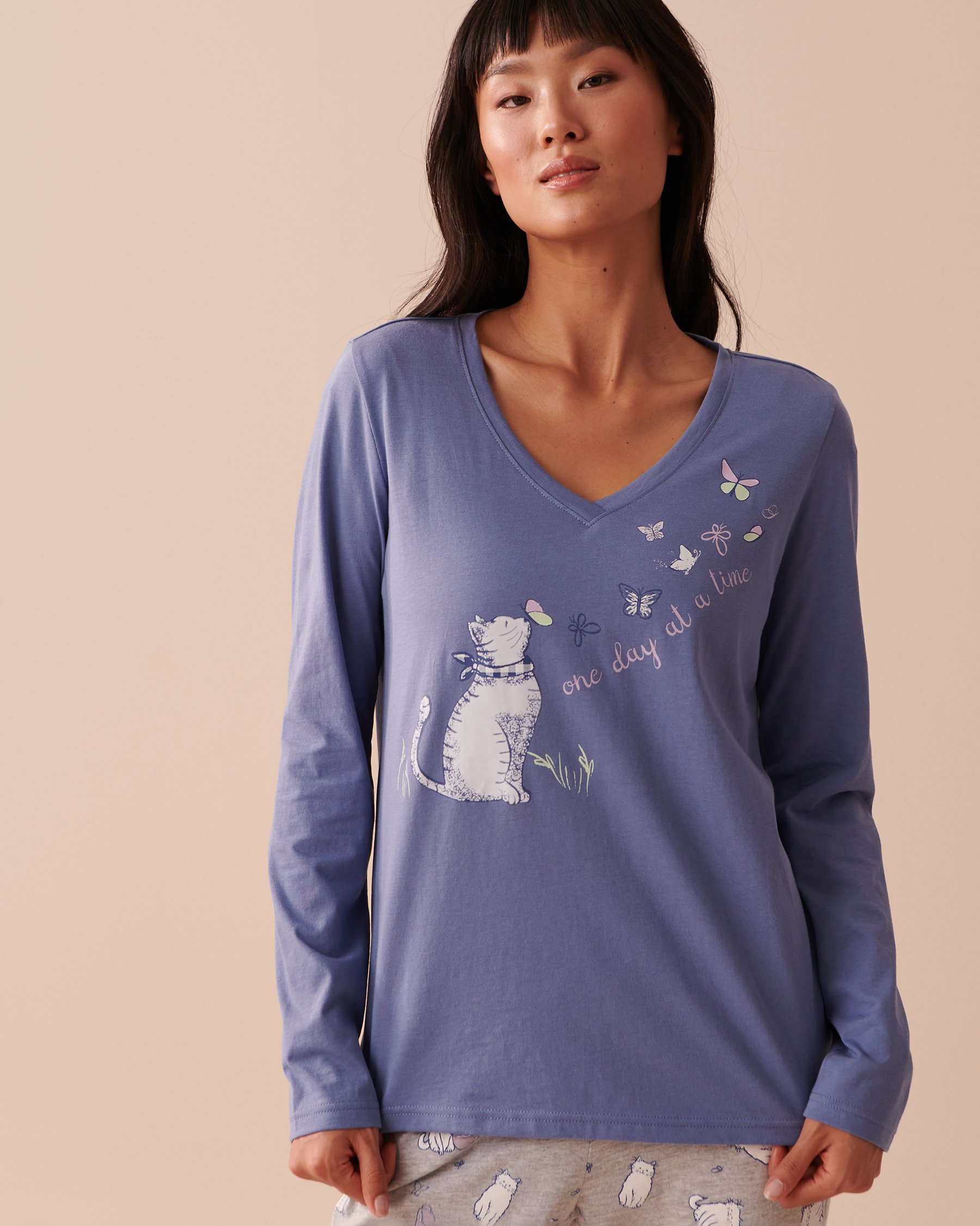 LA VIE EN ROSE Cotton Long Sleeve Shirt Delicate Blue 40100542 - View1