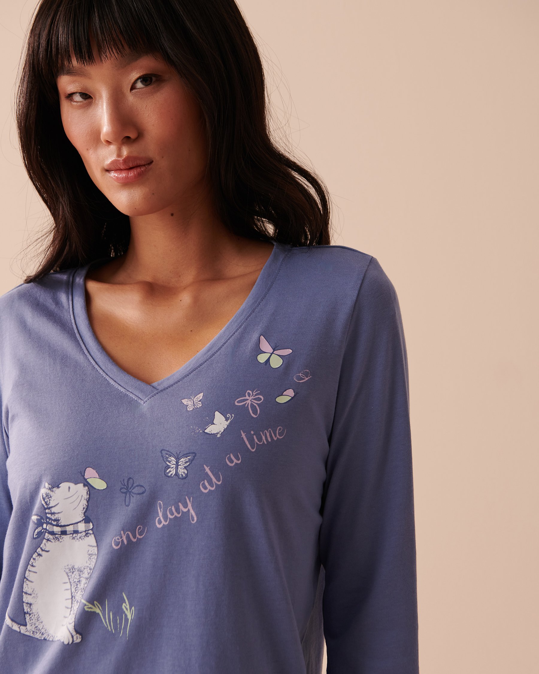 LA VIE EN ROSE Cotton Long Sleeve Shirt Delicate Blue 40100542 - View3