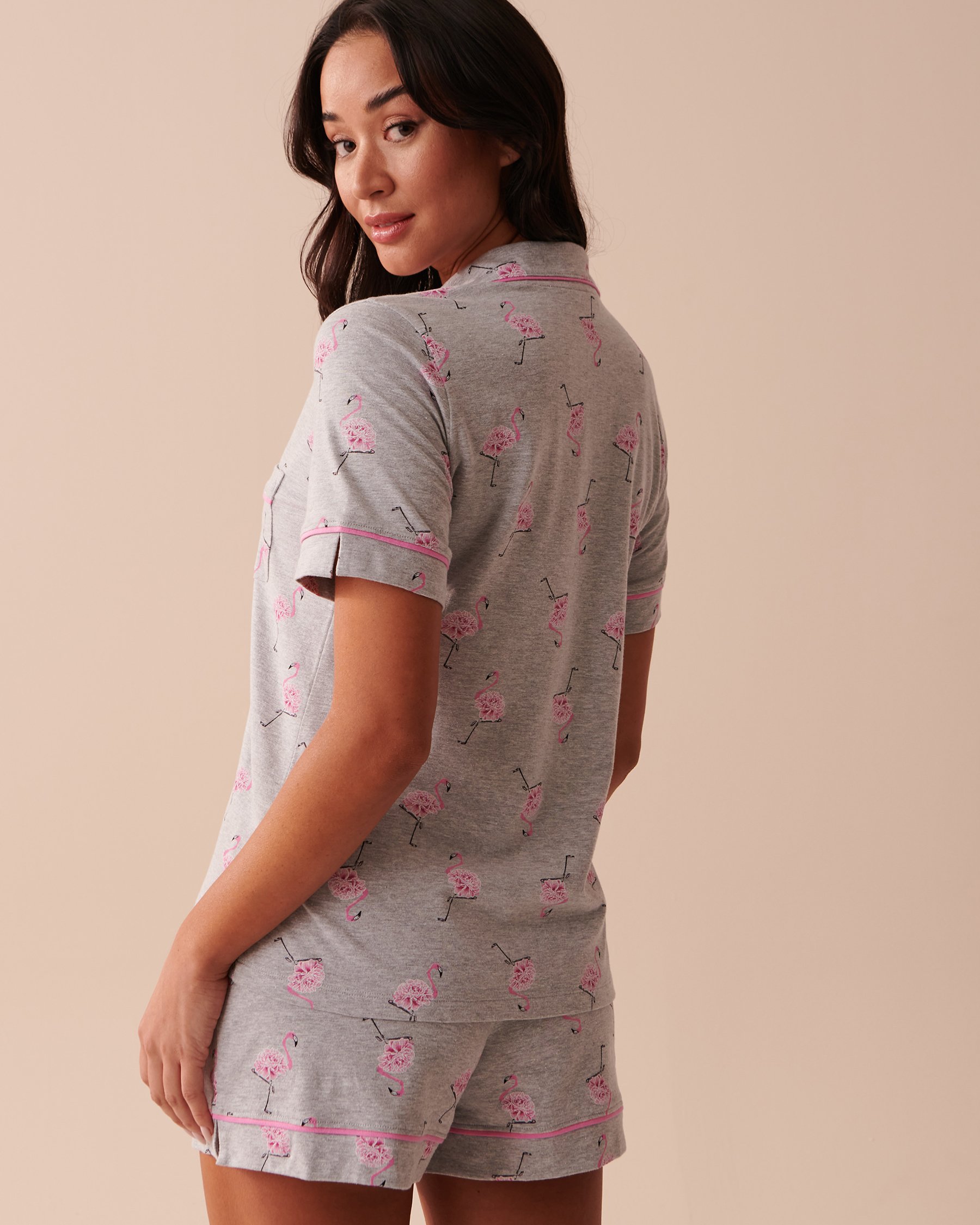 LA VIE EN ROSE Cotton Pink Flamingo Button-down Shirt Pink Flamingo 40100523 - View3