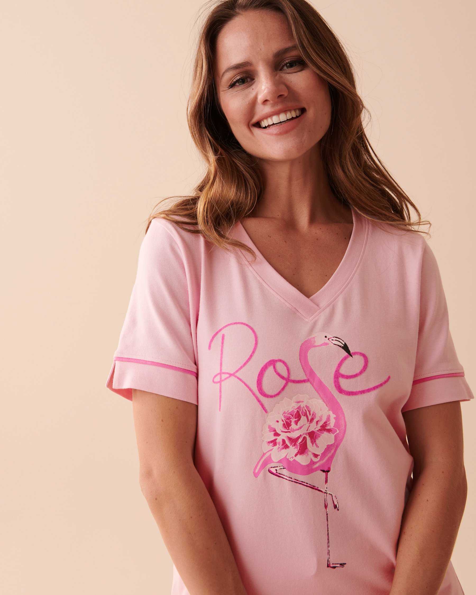 LA VIE EN ROSE Cotton Pink Flamingo T-shirt Tender Pink 40100522 - View3