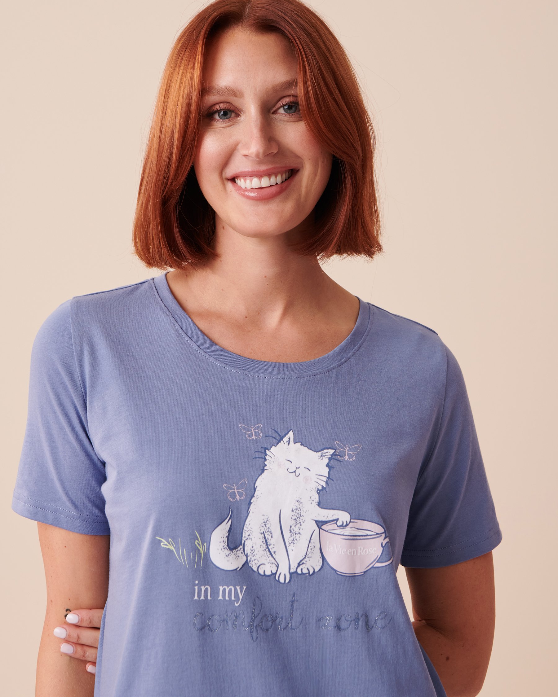 LA VIE EN ROSE Cotton Short Sleeve Sleepshirt Delicate Blue 40500333 - View3