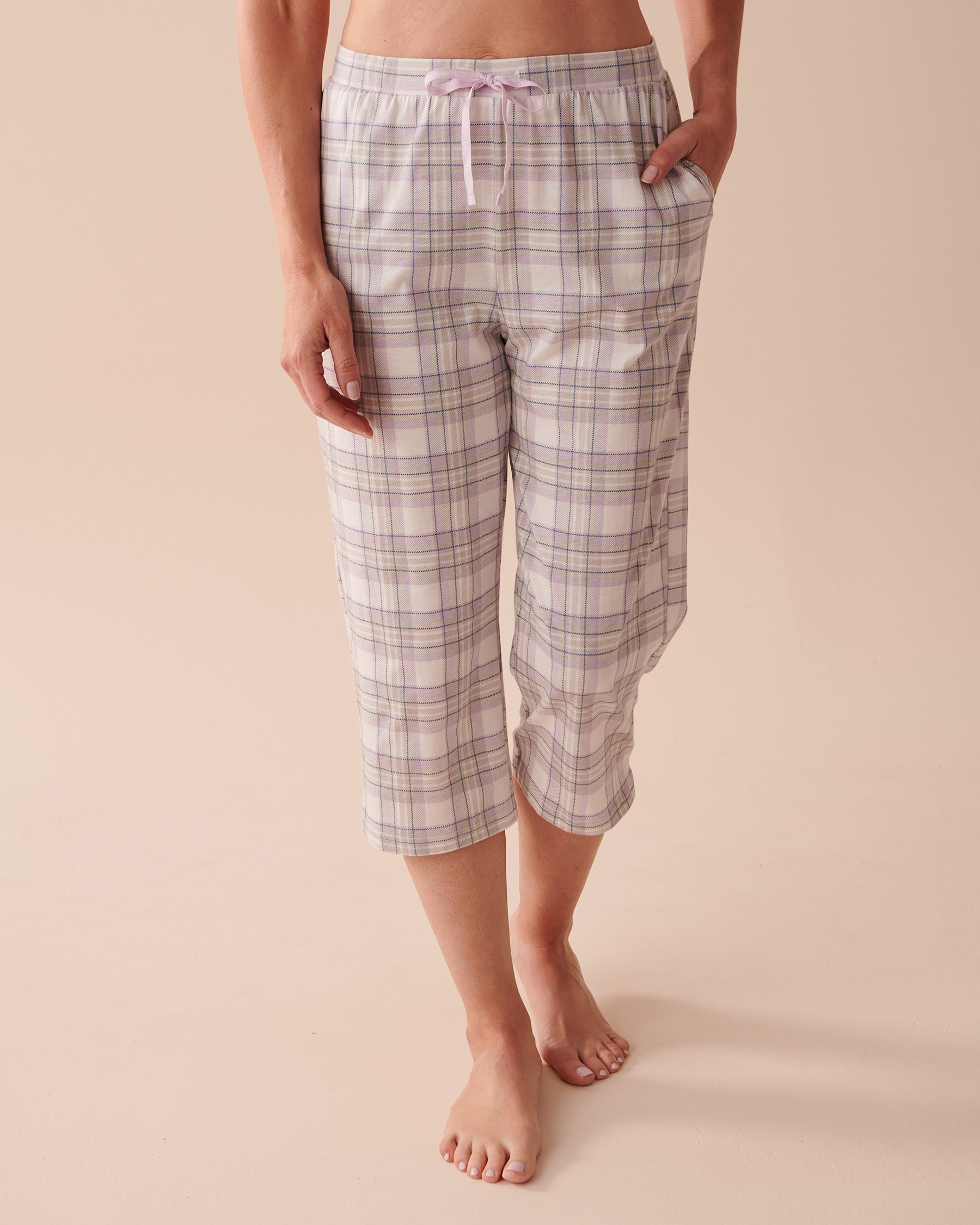 LA VIE EN ROSE Cotton Straight Leg Capris Lavender Plaid 40200532 - View1