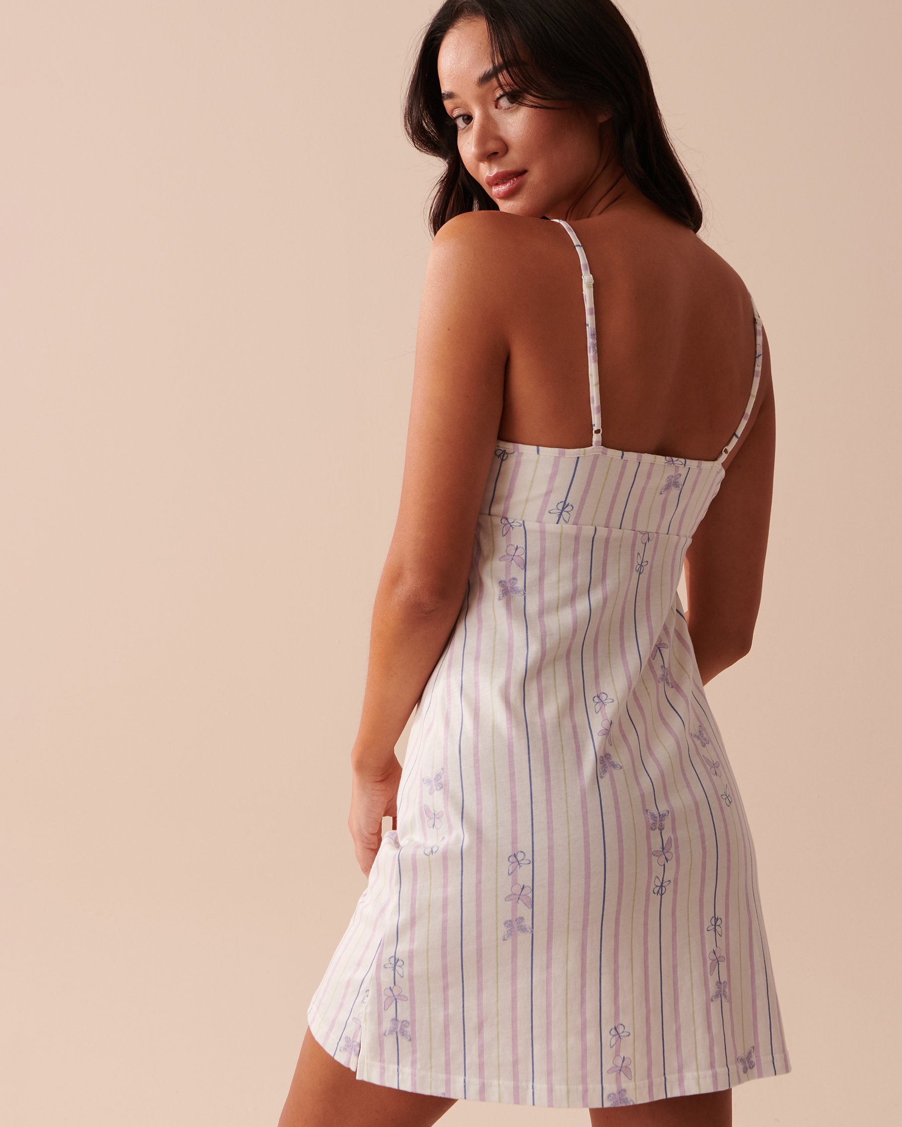 LA VIE EN ROSE Cotton Thin Straps Nightie Stripes and Butterflies 40500334 - View2