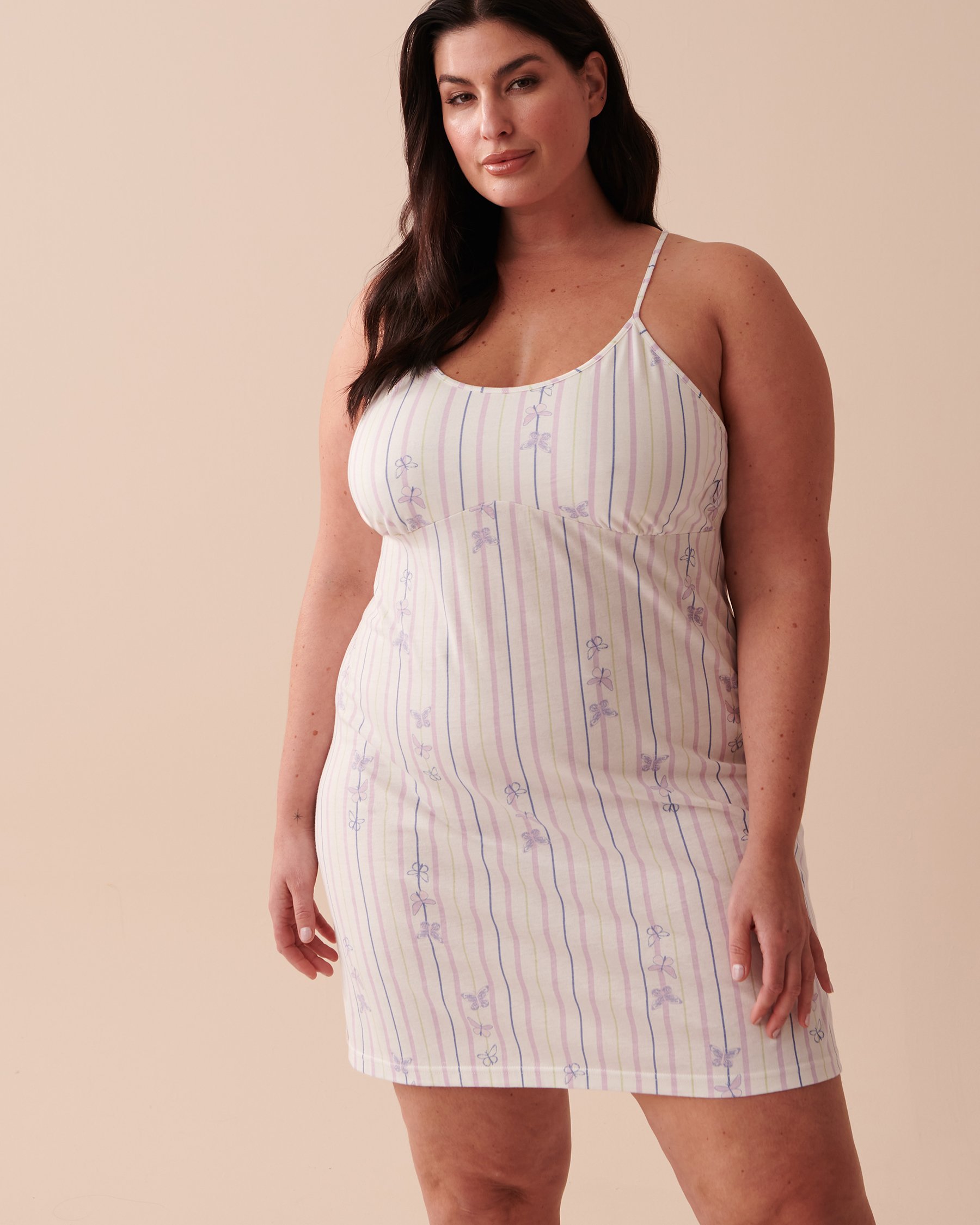 LA VIE EN ROSE Cotton Thin Straps Nightie Stripes and Butterflies 40500334 - View4