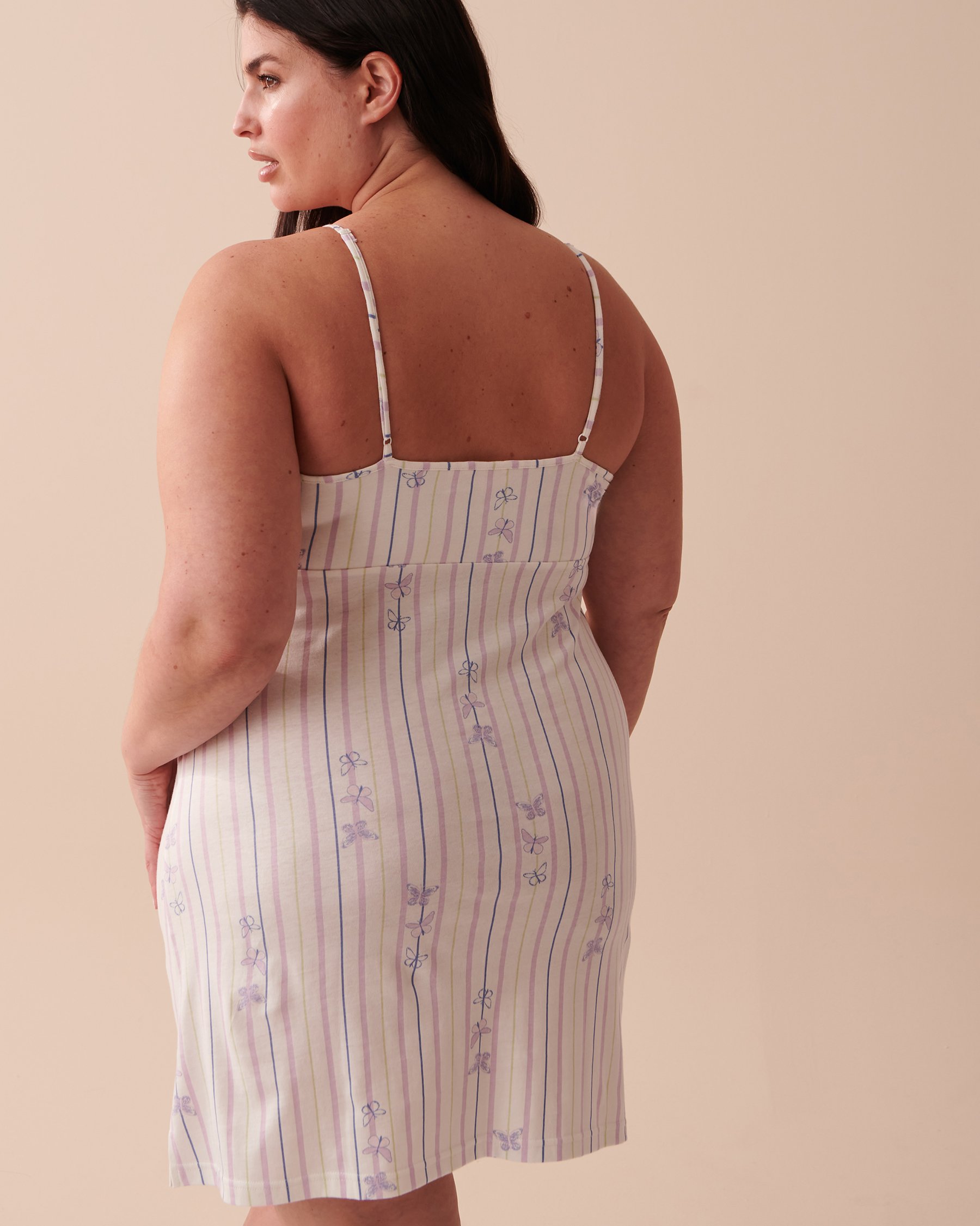 LA VIE EN ROSE Cotton Thin Straps Nightie Stripes and Butterflies 40500334 - View5