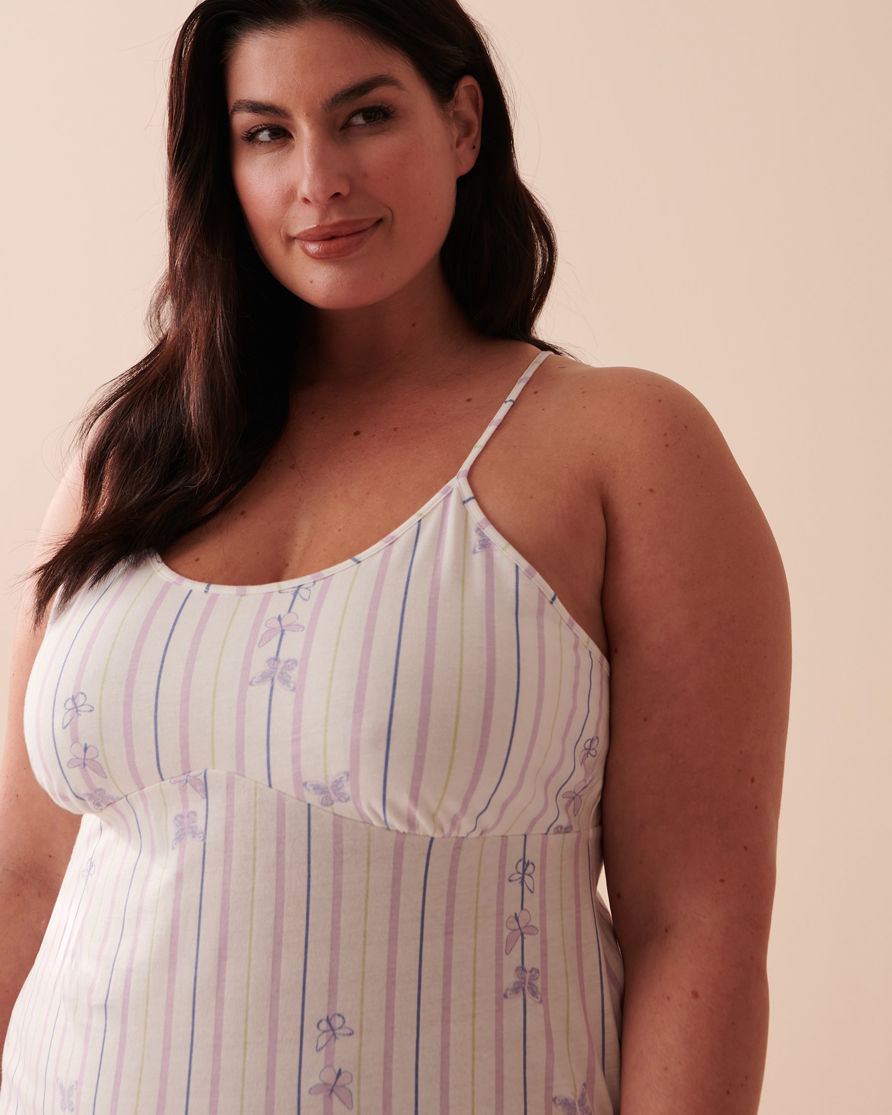 LA VIE EN ROSE Cotton Thin Straps Nightie Stripes and Butterflies 40500334 - View6