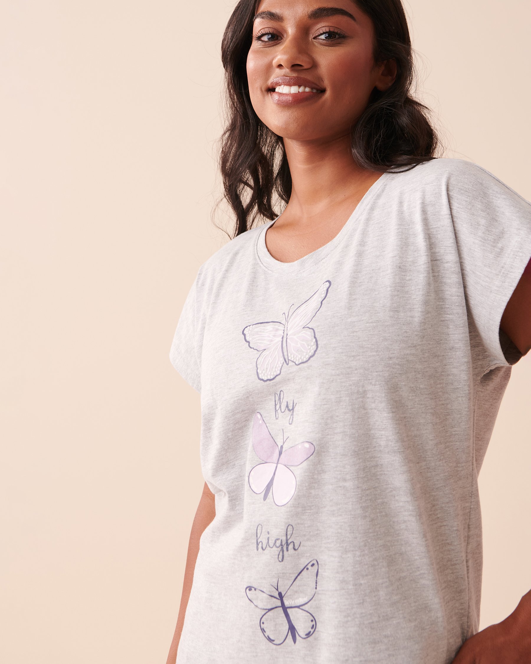 LA VIE EN ROSE T-shirt col rond Gris poudré 40100540 - Voir2