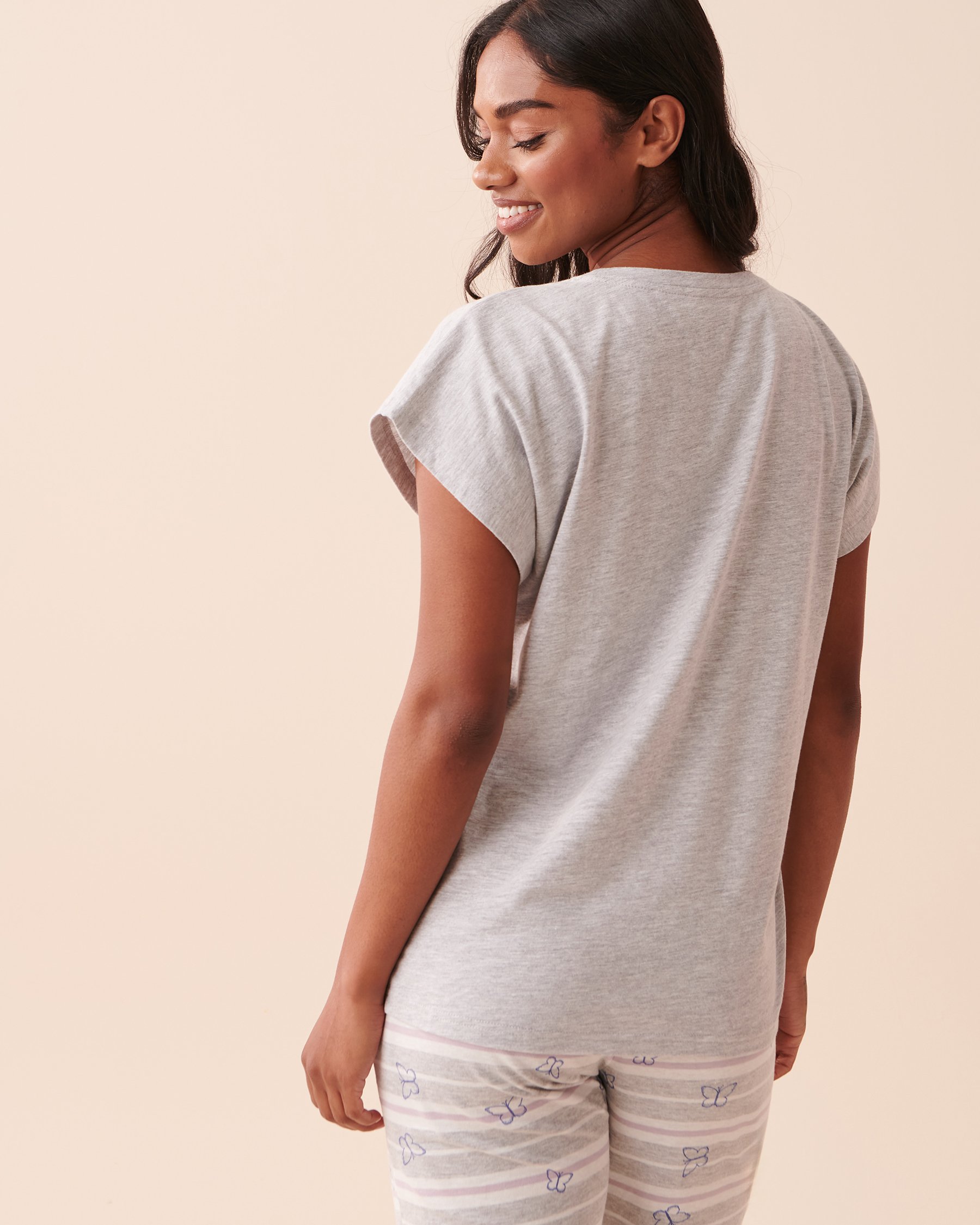 LA VIE EN ROSE T-shirt col rond Gris poudré 40100540 - Voir3