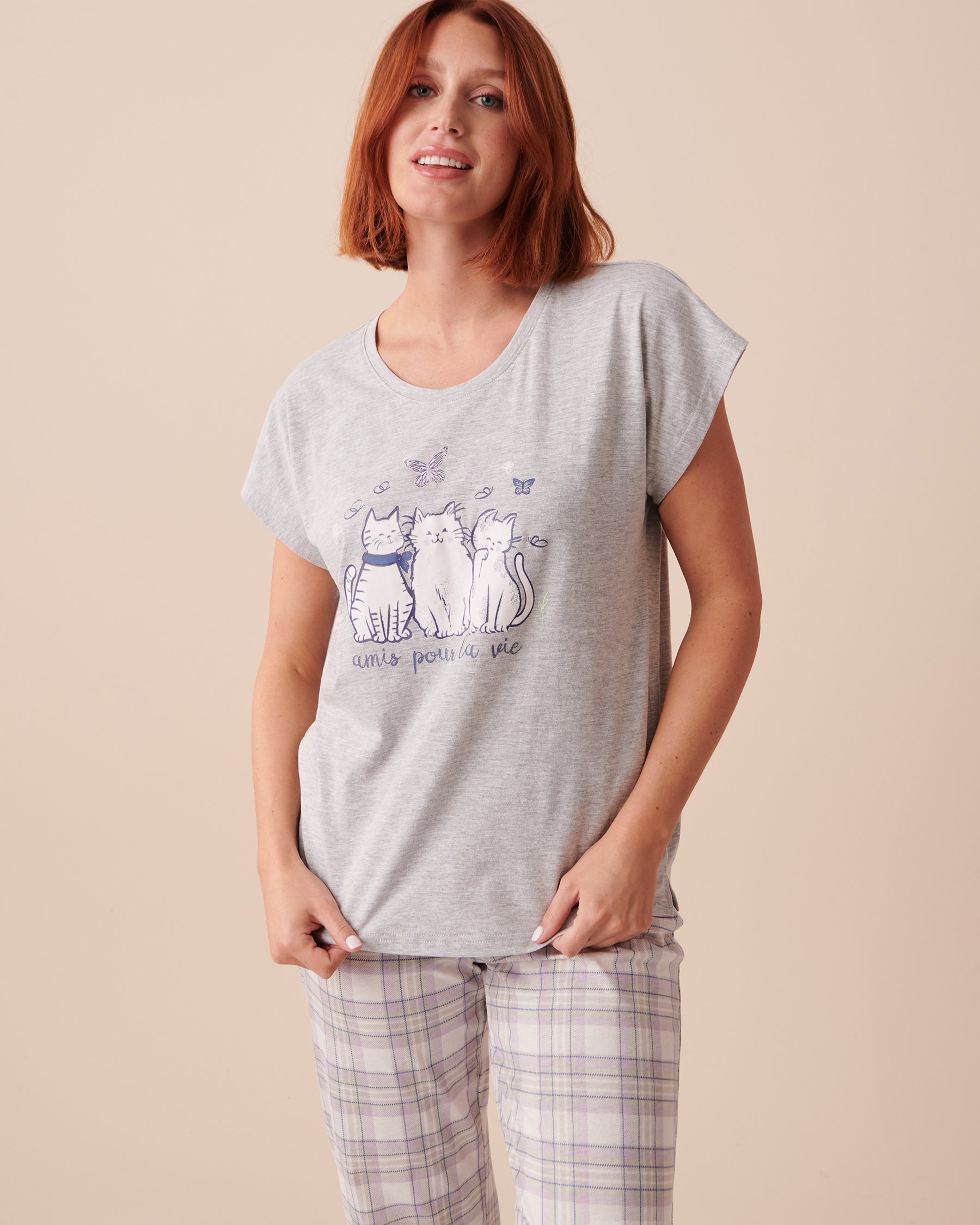 LA VIE EN ROSE T-shirt col rond Gris poudré 40100540 - View1